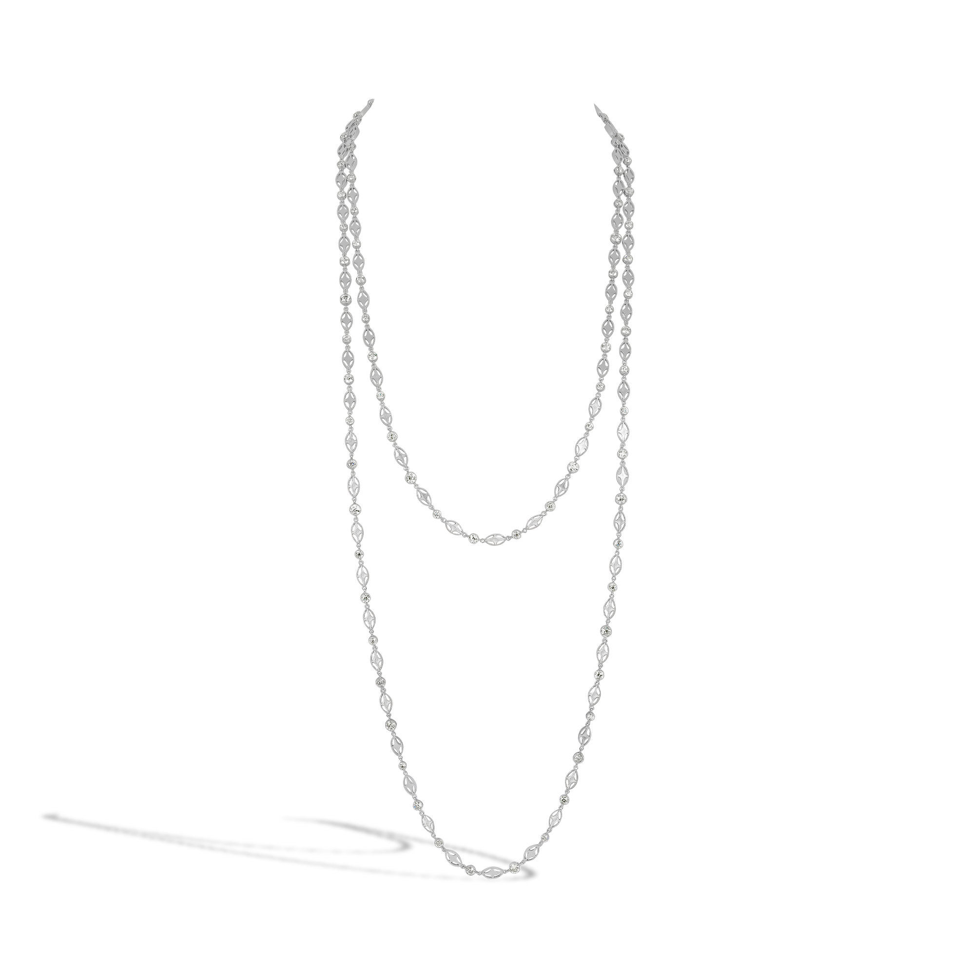 Belle Epoque Chaumet Long Diamond Necklace Brilliant Cut, Millegrain Set_1