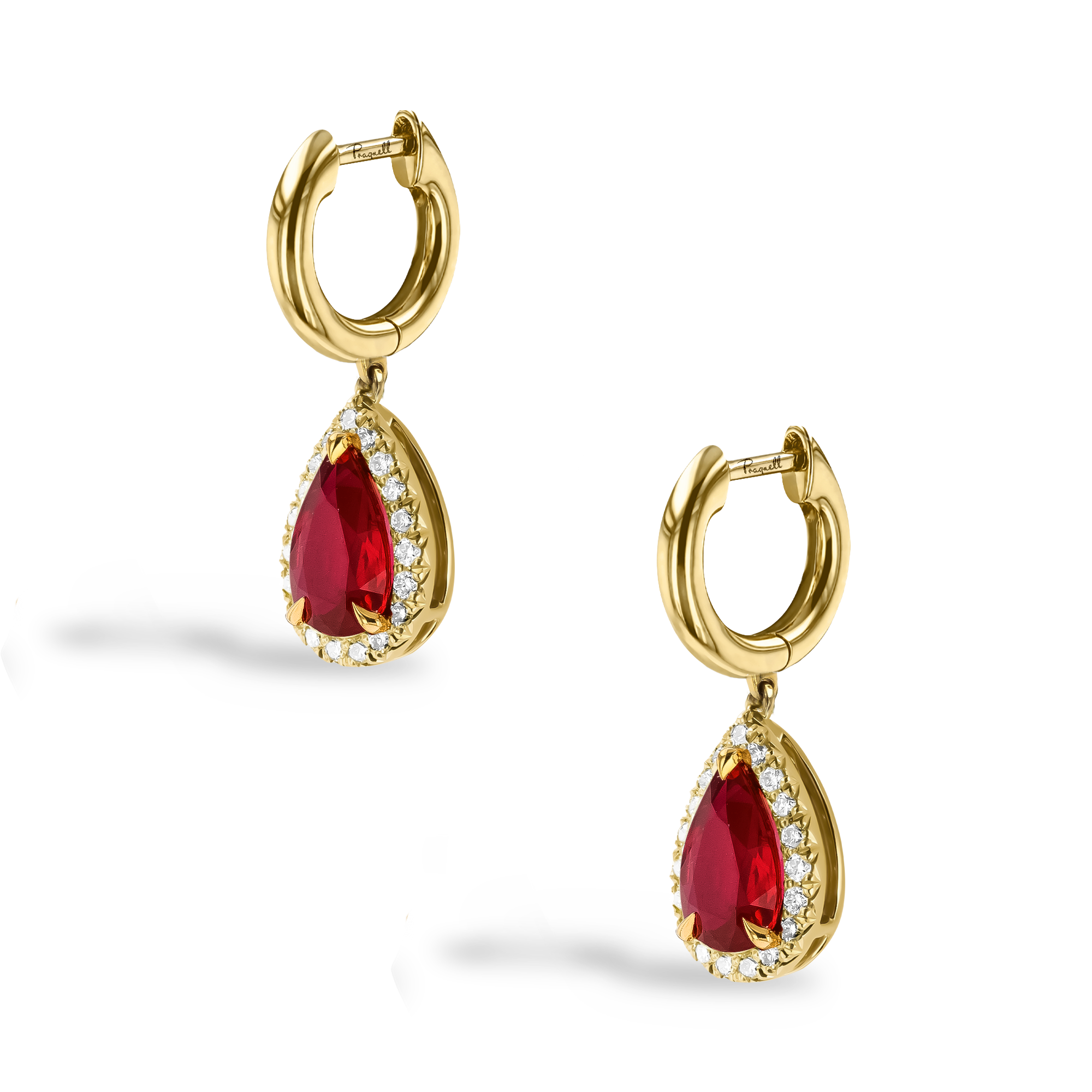Pear Shaped 2.50ct Ruby and Diamond Drop Earrings Pear Shaped, Claw Set_3