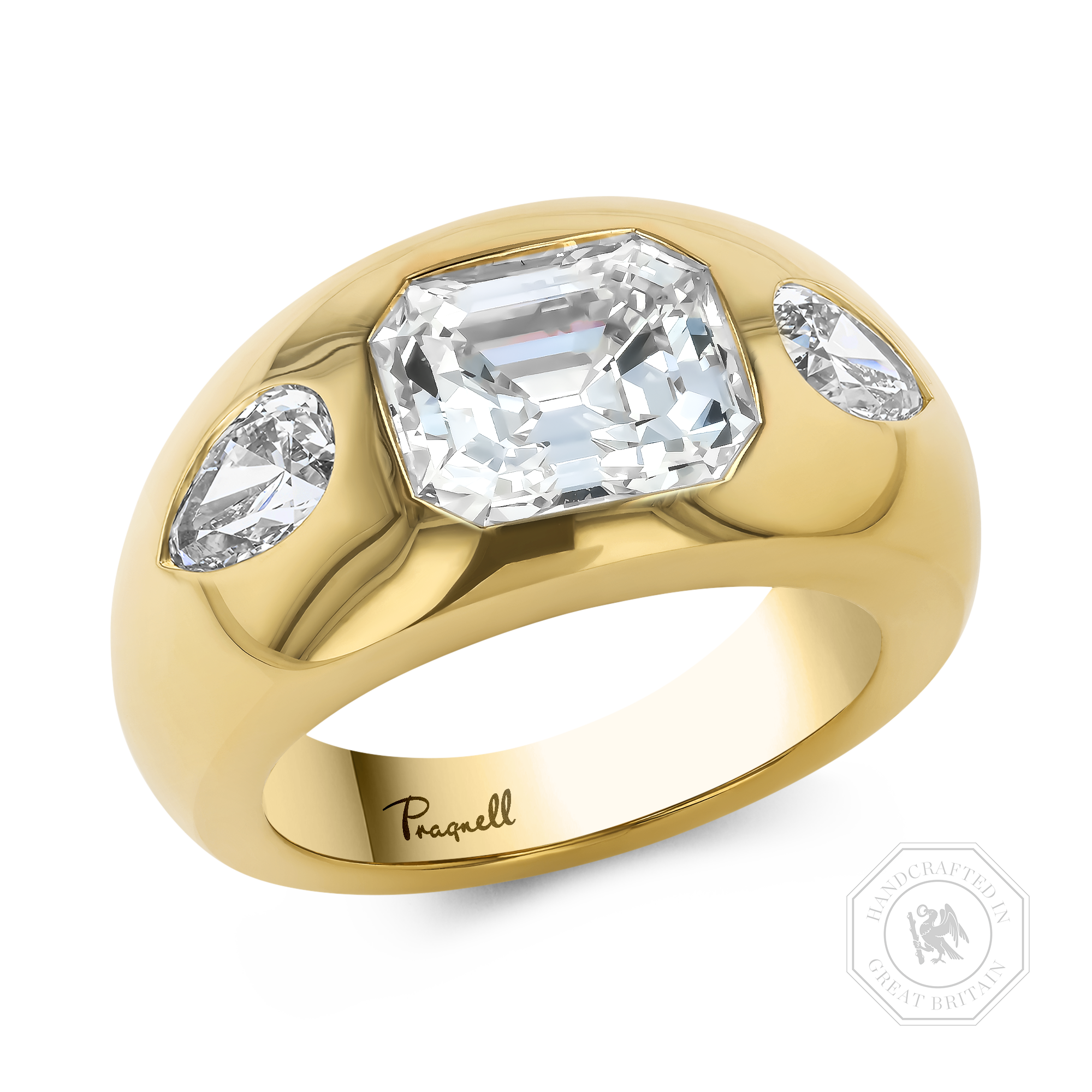 Stellar 2.02ct Emerald Cut Diamond Bombé Ring Emerald Cut & Pear Shaped, Rubover Set_1