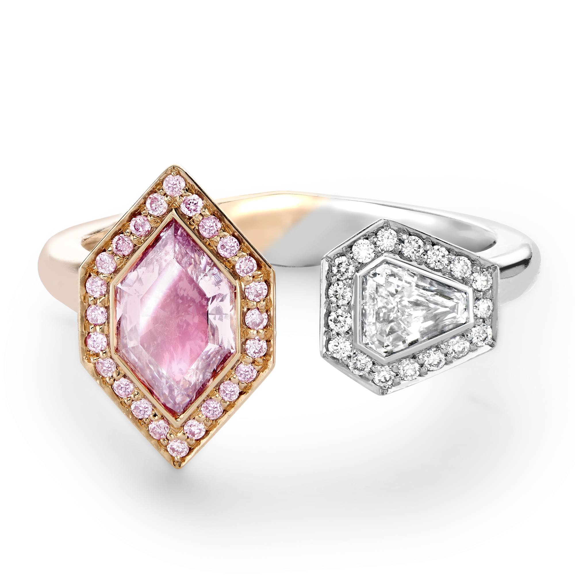 Masterpiece 0.78ct Fancy Intense Purplish-Pink Geometric Diamond Ring Hexagonal Cut, Rubover Set_2