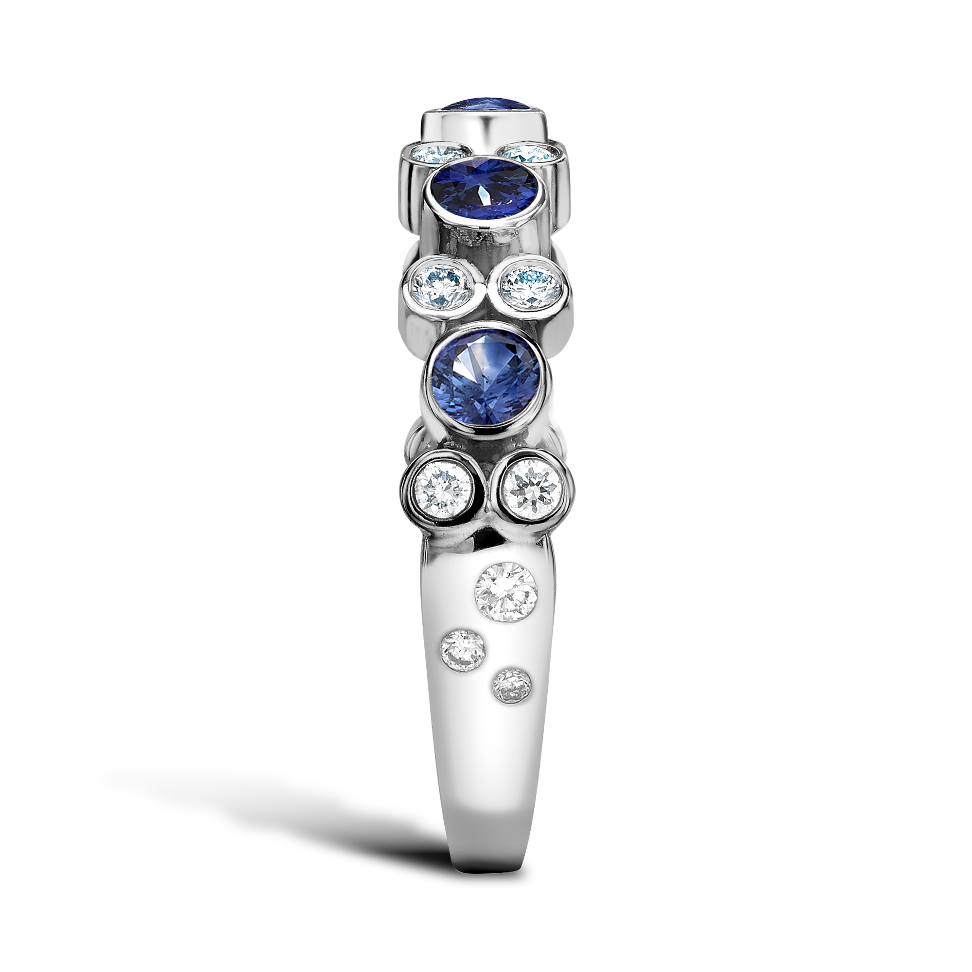 Bubbles Blue Sapphire and Diamond Half-Eternity Ring Brilliant Cut, Rubover Set_4