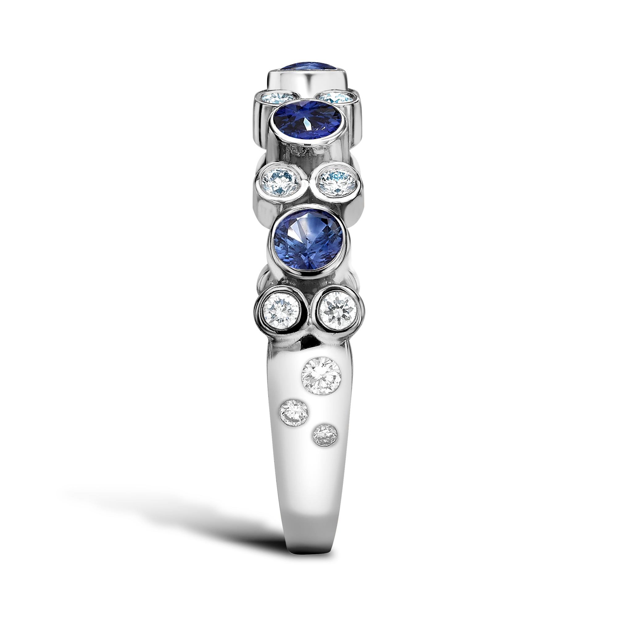 Bubbles Blue Sapphire and Diamond Half-Eternity Ring Brilliant Cut, Rubover Set_4