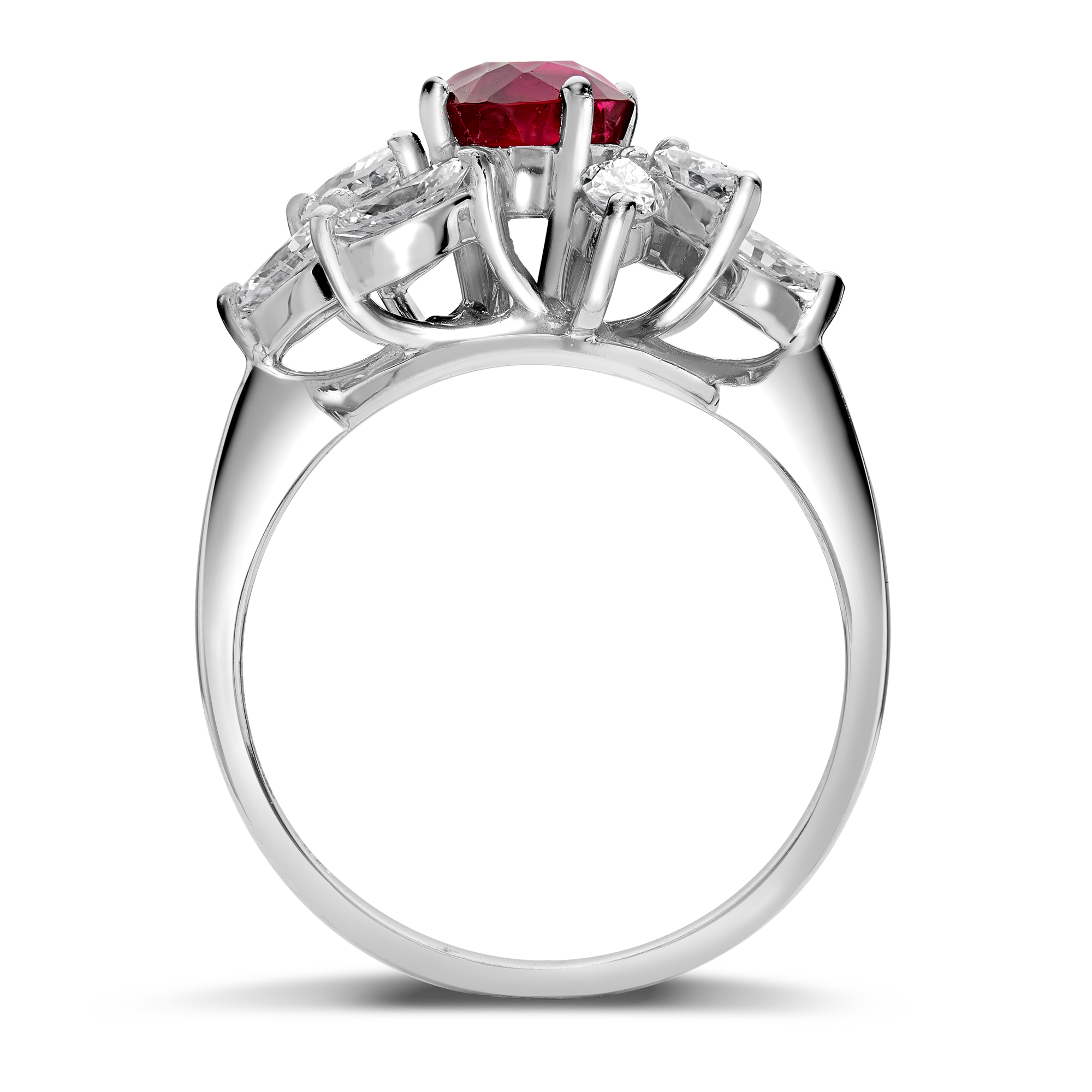 Contemporary Burmese Ruby and Diamond Firework Ring Cushion & Marquise Cut, Claw Set_3