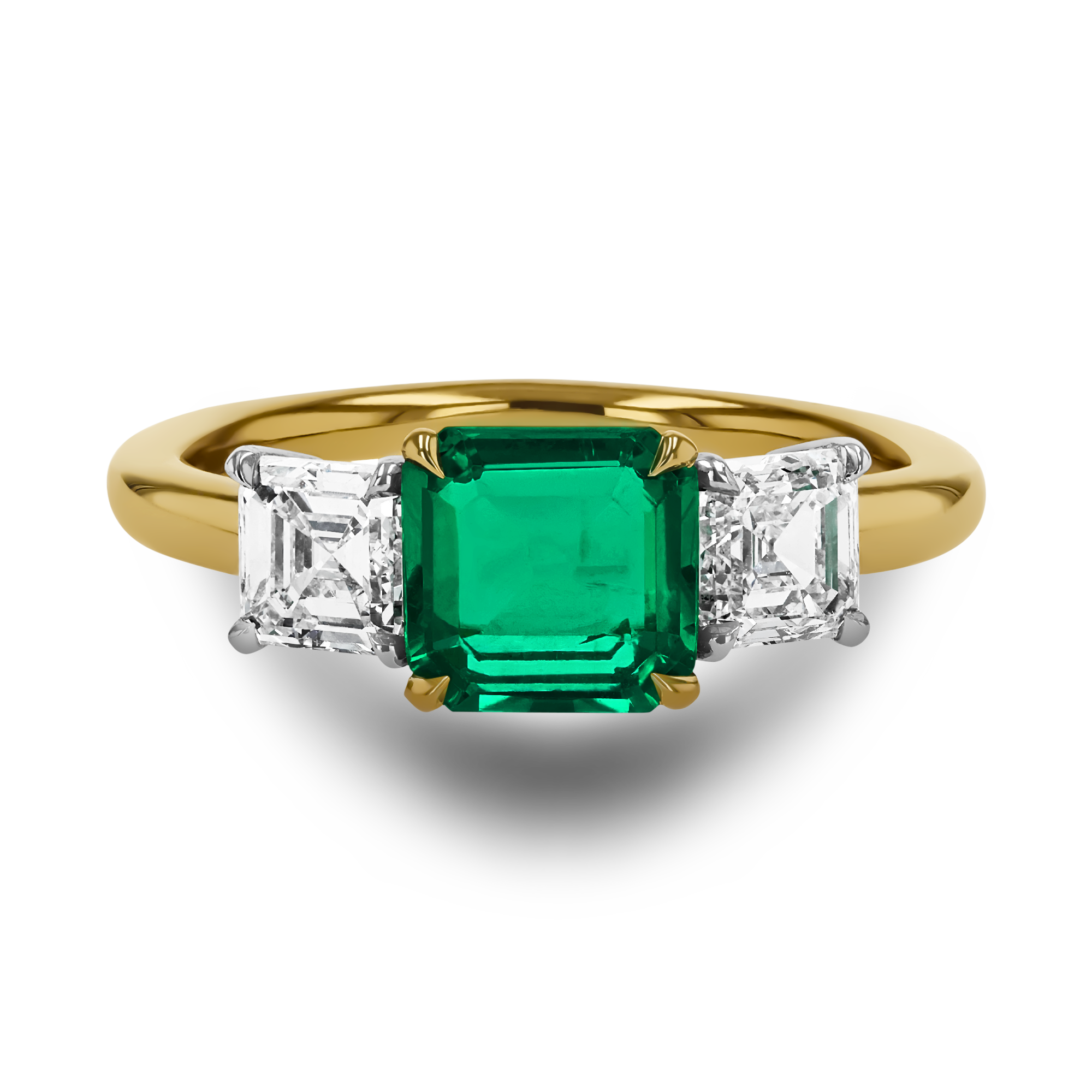 Emerald and Diamond Three Stone Ring Emerald Cut, Claw Set_2