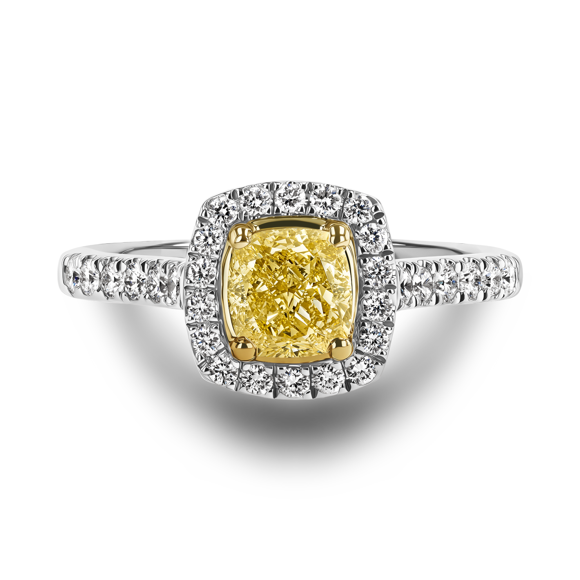 Celestial 0.46ct Fancy Yellow Diamond Cluster Ring Cushion modern cut, Claw set_2