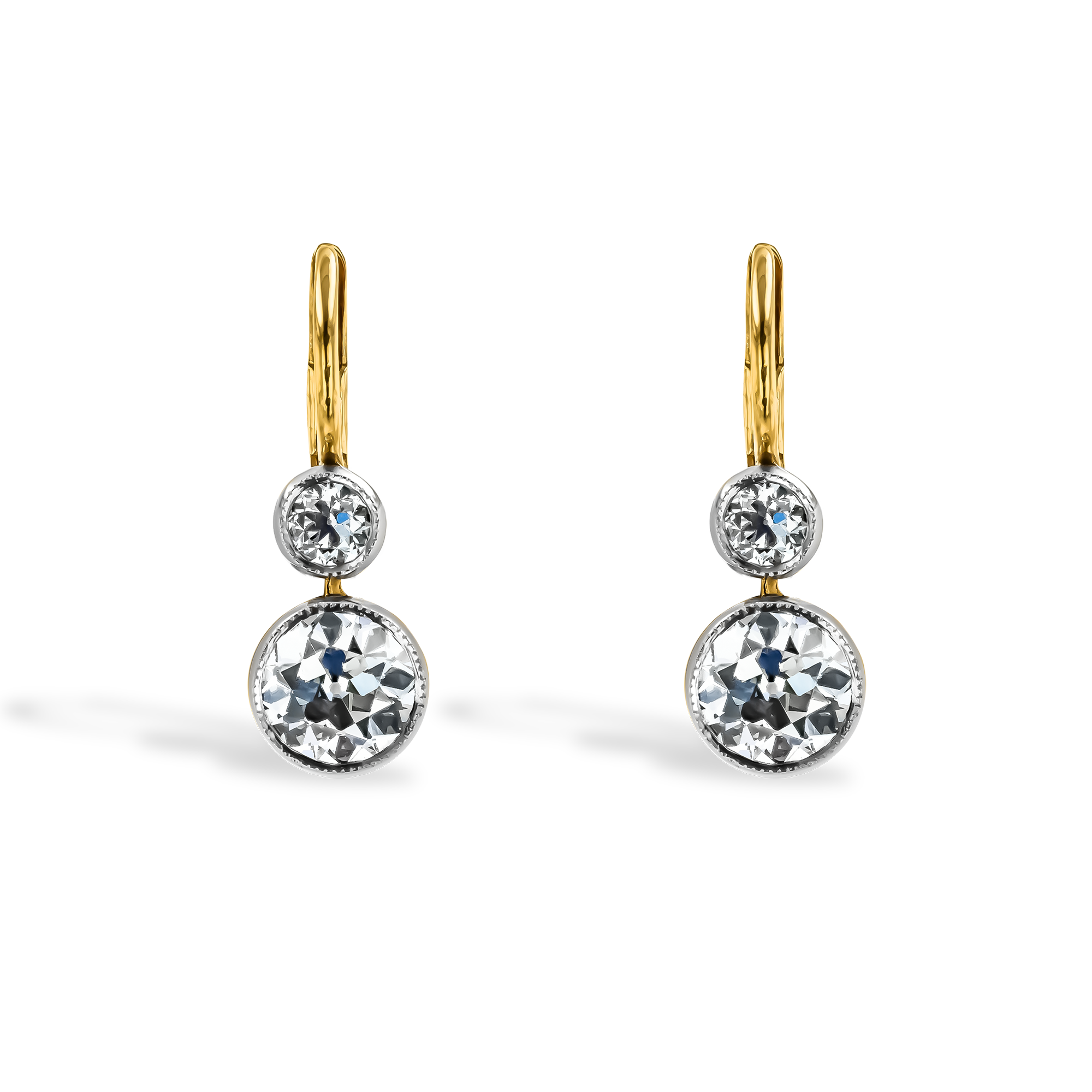 Diamond Drop Earrings Brilliant Cut, Millegrain Set_1