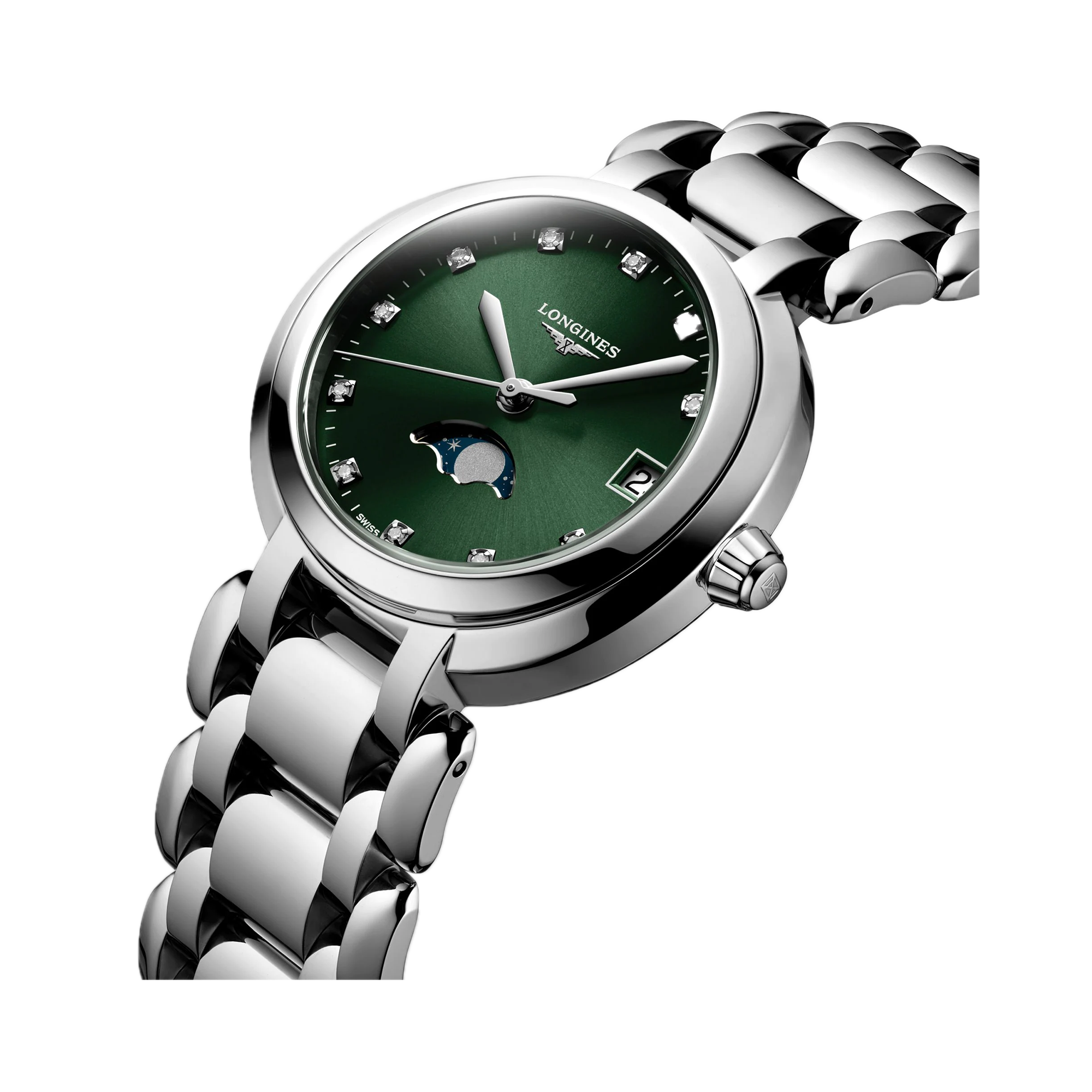 Longines PrimaLuna Elegant 30.5mm, Green Dial, Diamond Numerals_2