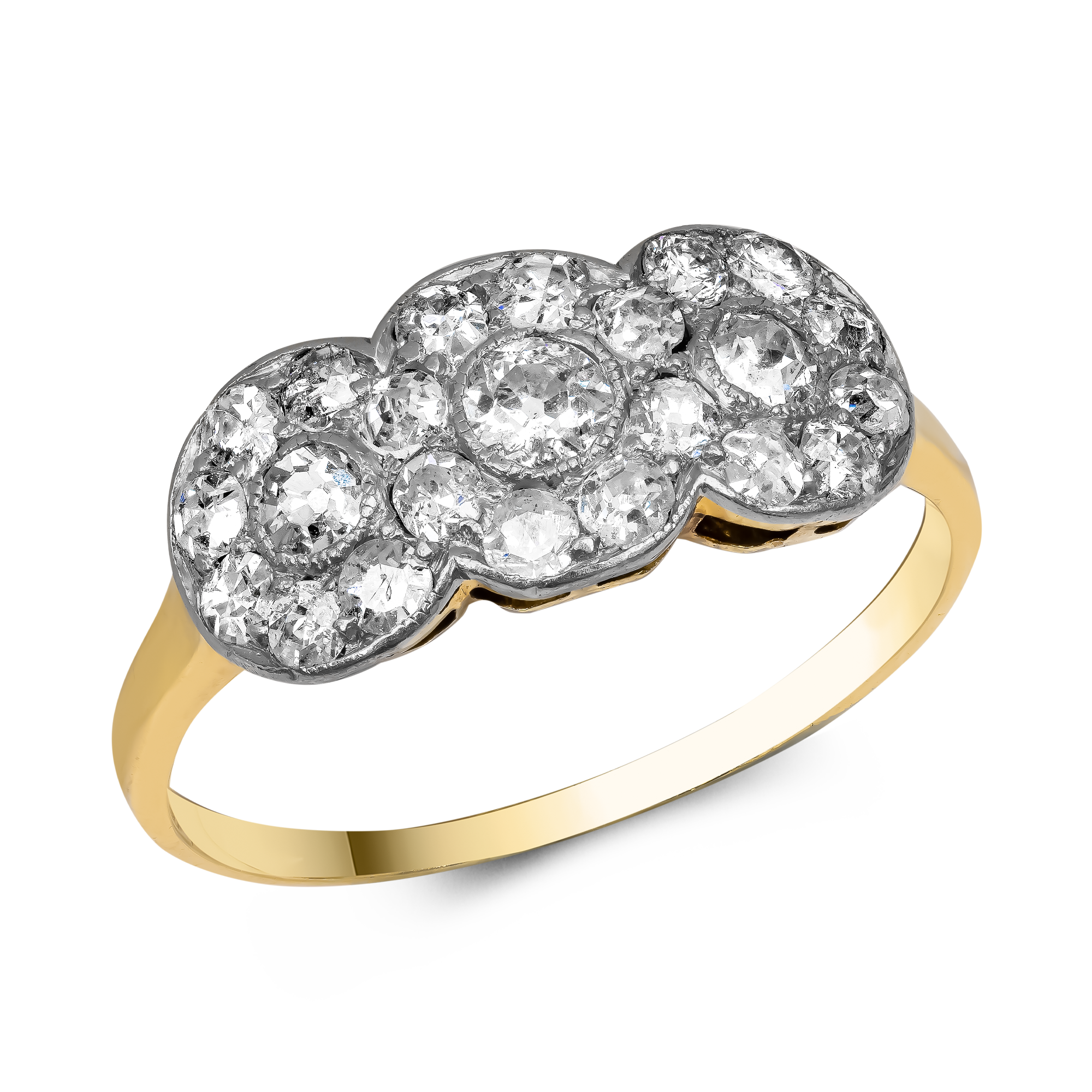 Old Cut Diamond Three Stone Cluster Ring Old Cut, Millegrain Set_1