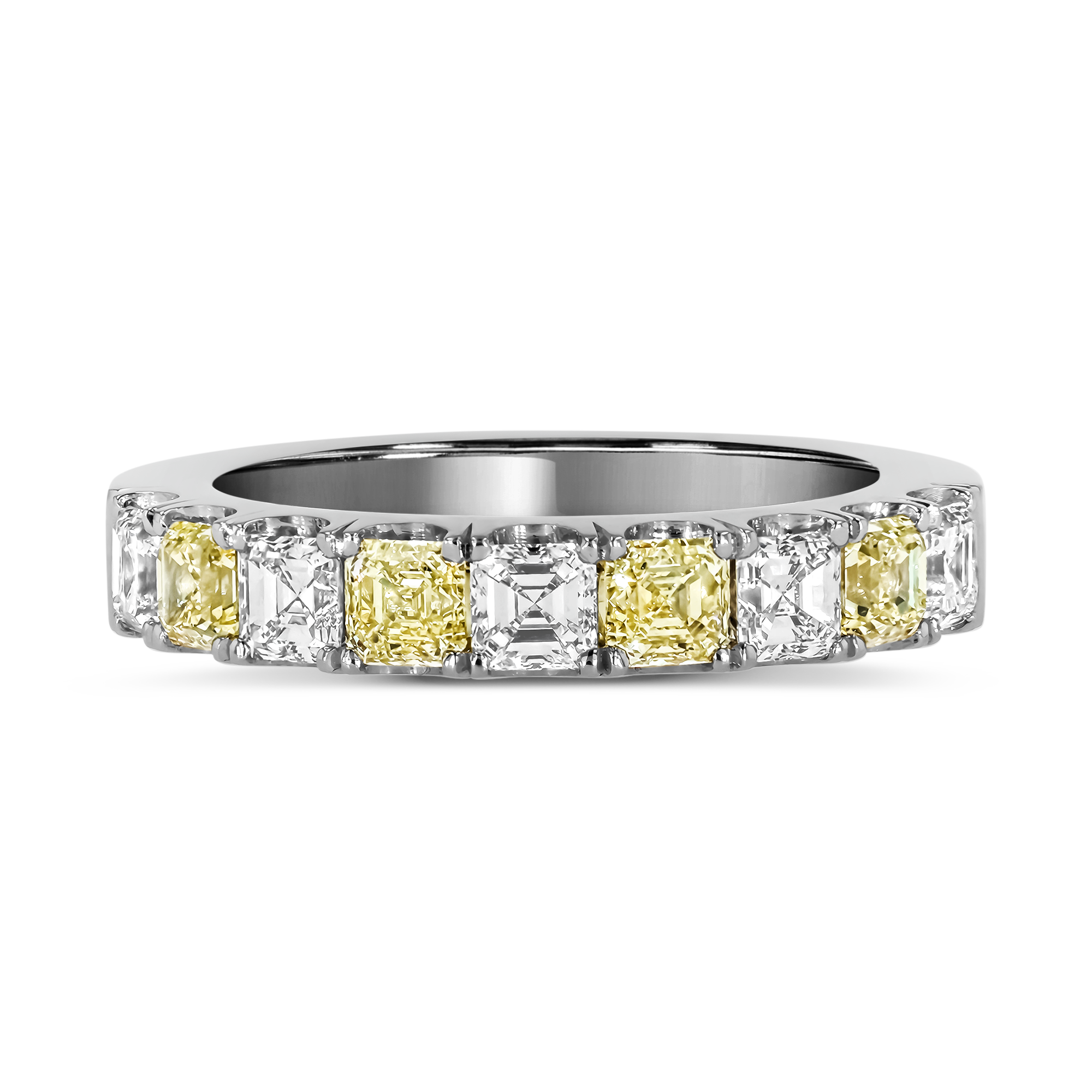 Yellow and White Asscher Cut Diamond Half Eternity Ring Asscher Cut, Claw Set_2