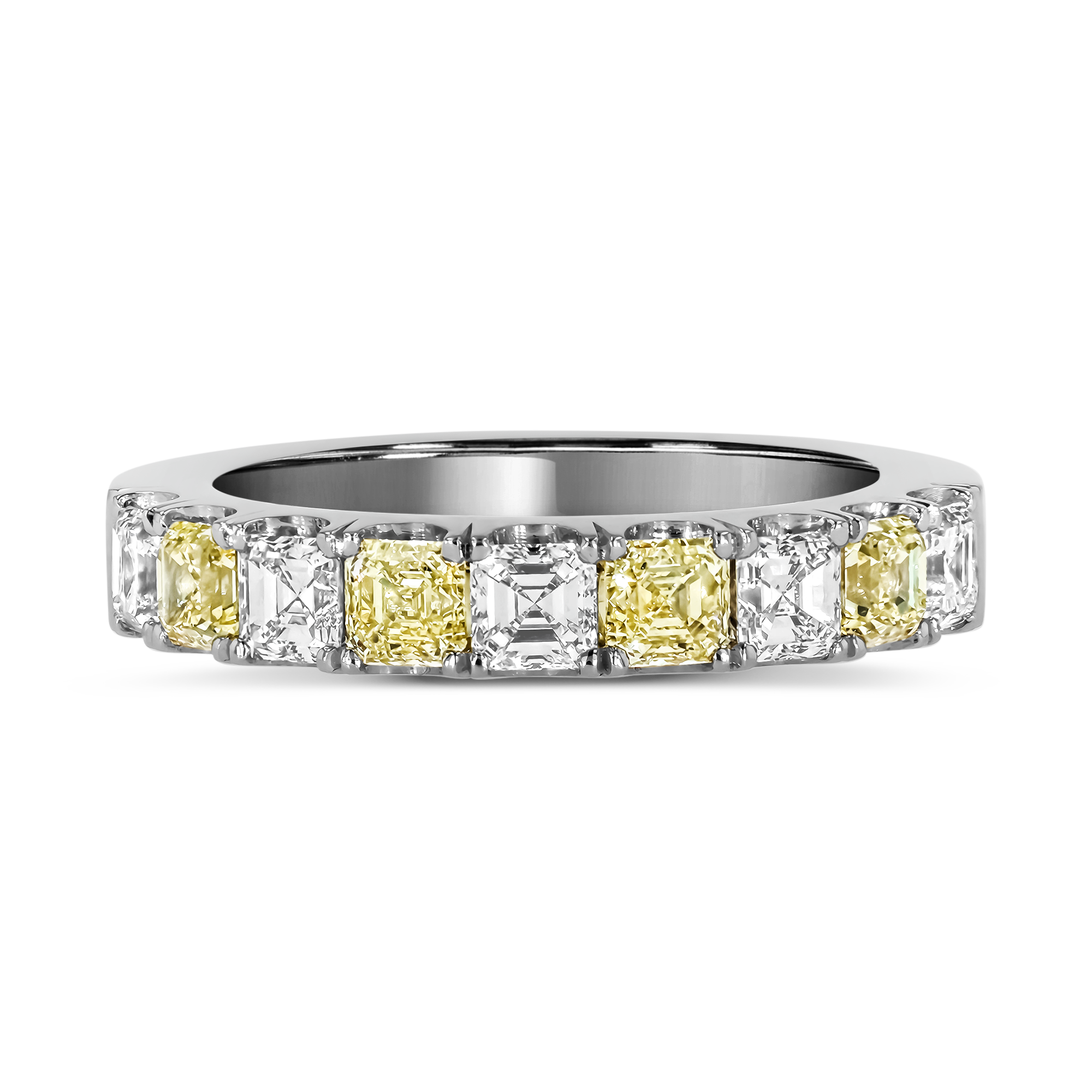 18K White Gold Asscher Cut Diamond Eternity Band 7.00Ctw