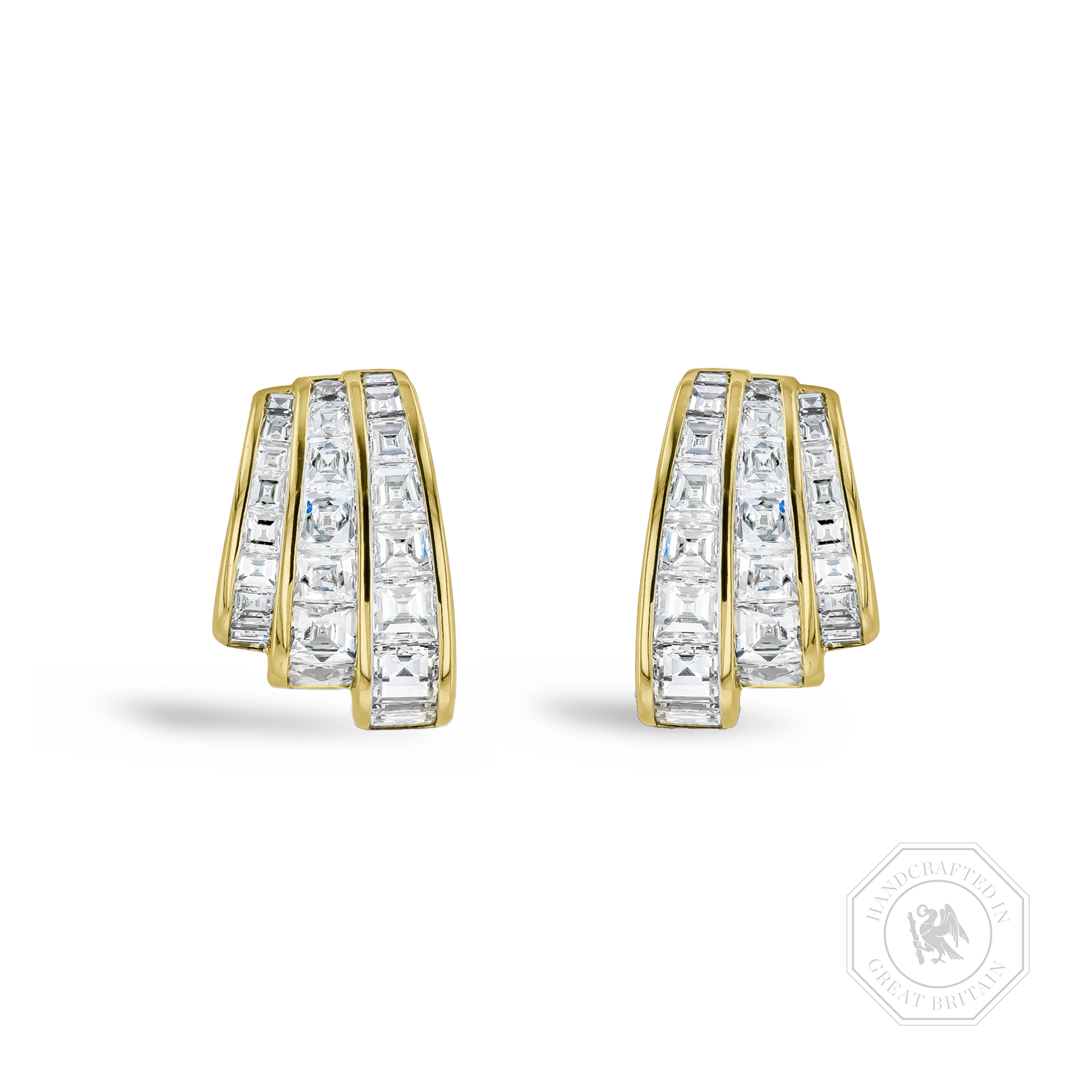 Manhattan 2.16ct Three Row Fan Diamond Earrings Carre & French Cut, Channel Set_1