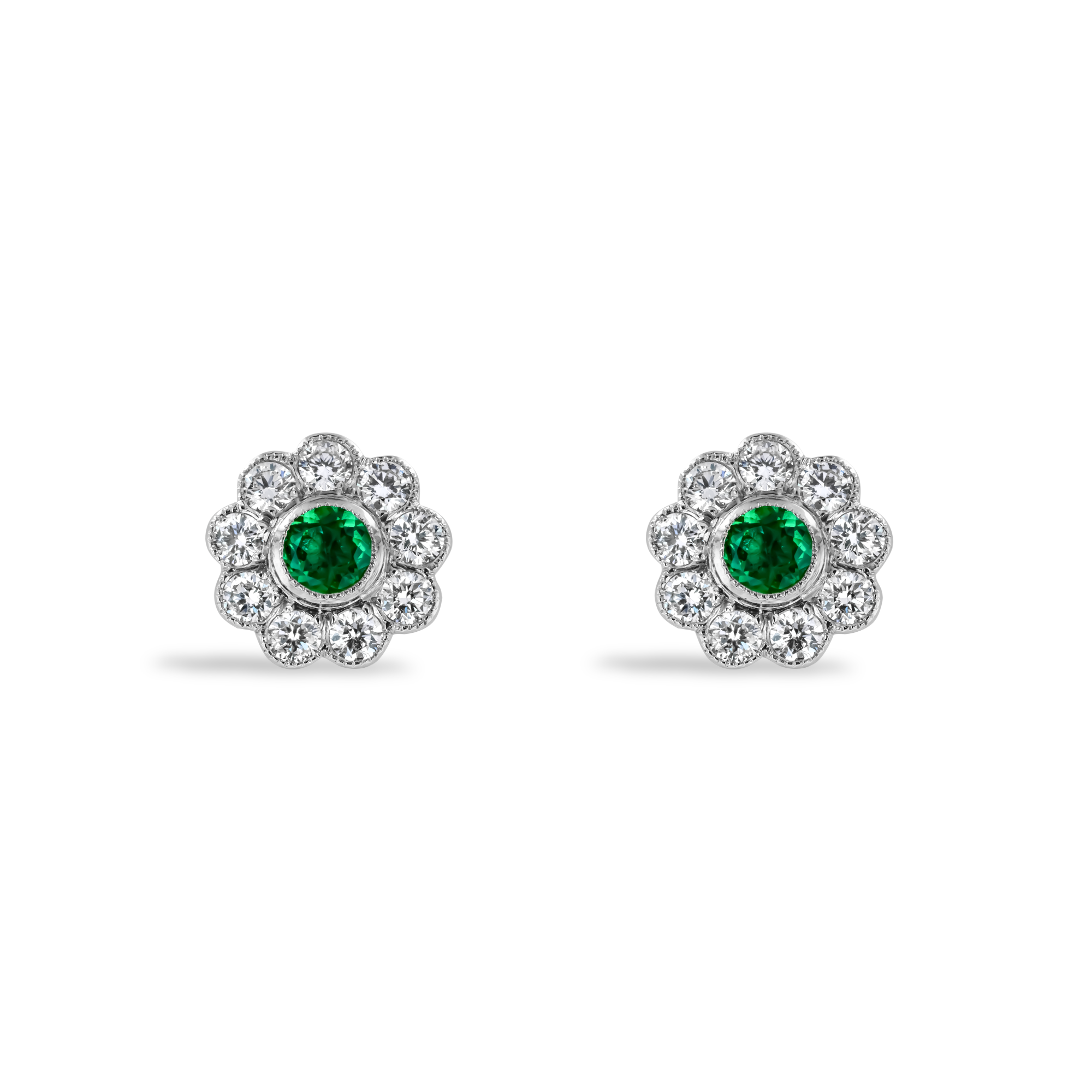 Contemporary Emerald and Diamond Earrings Emerald Cut, Millegrain Set_1