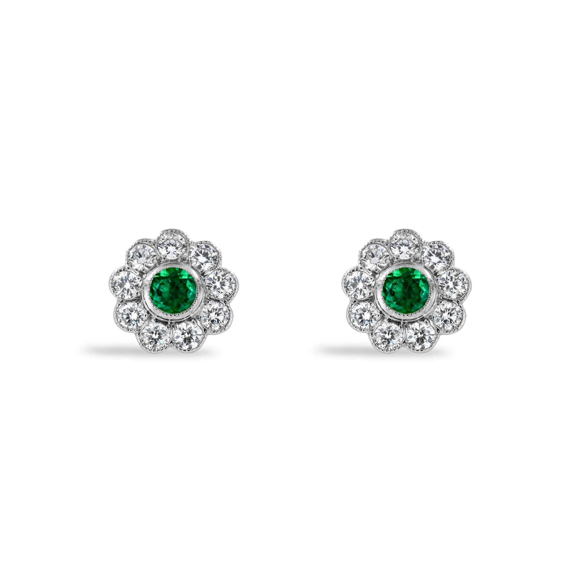 Contemporary Emerald and Diamond Earrings Emerald Cut, Millegrain Set_1