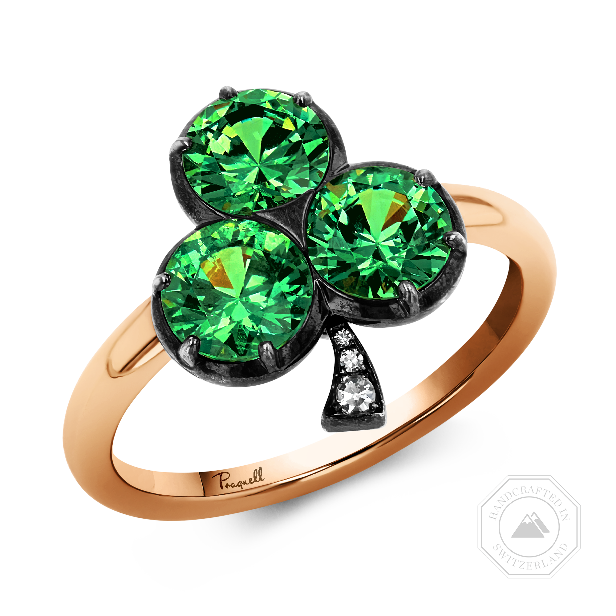 Three Leaf Clover Garnet Ring Brilliant cut, Claw set_1