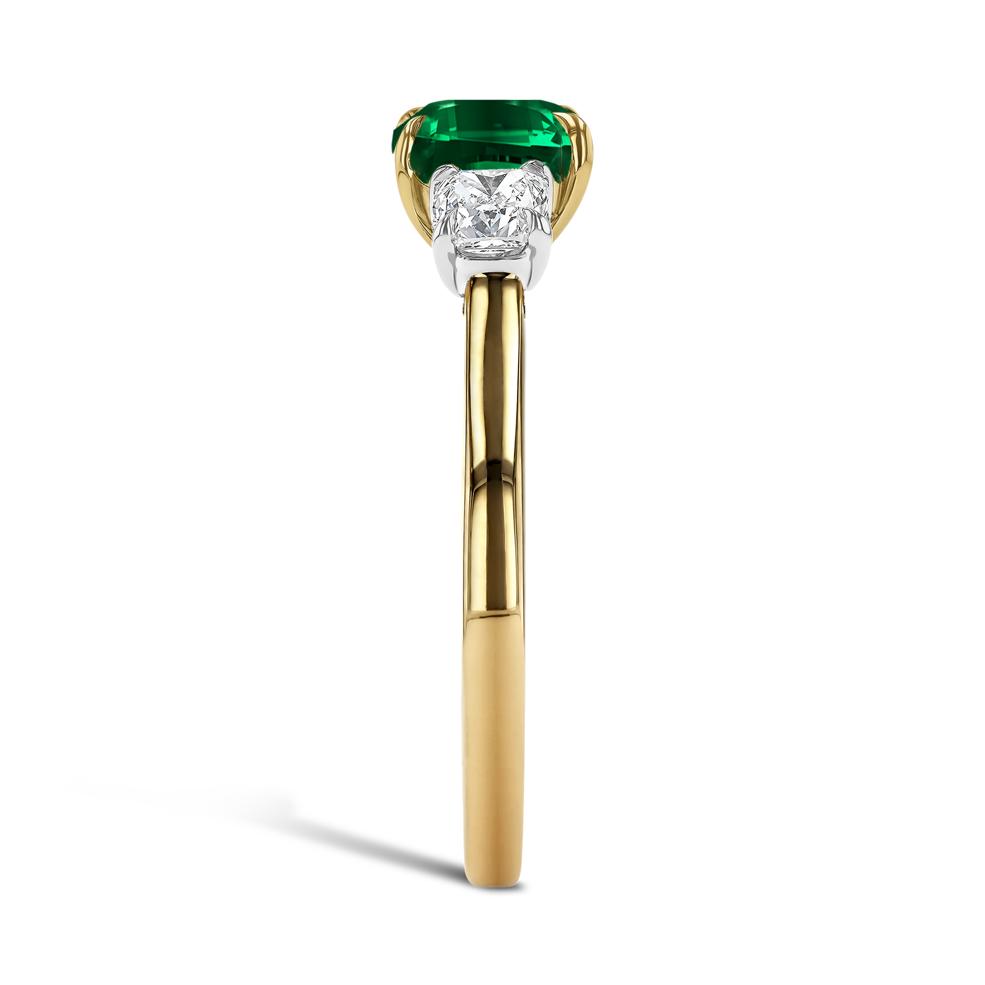 Cushion Cut 1.74ct Zambian Emerald and Diamond Three Stone Ring Modern Cushion Cut, Claw Set_4