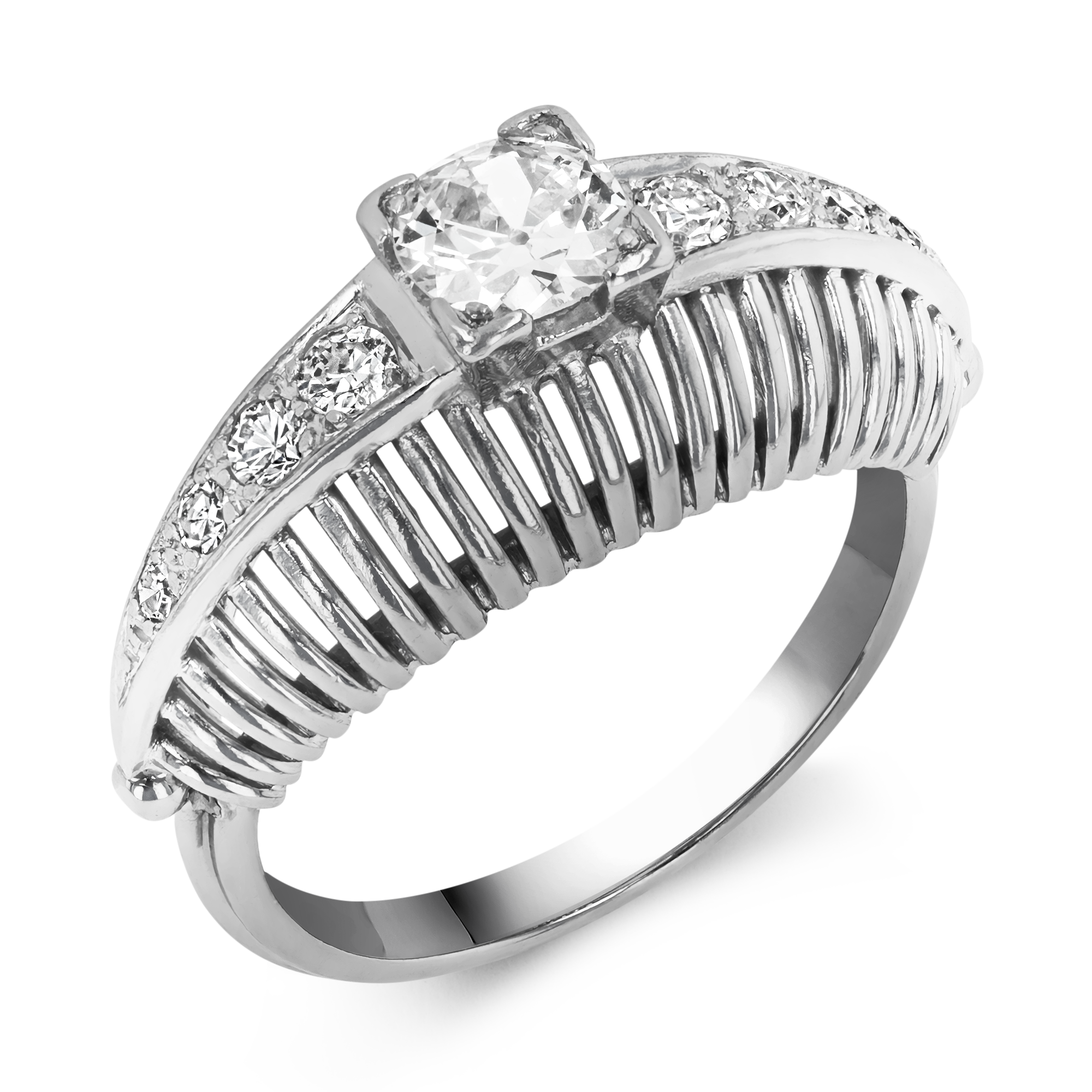 Retro Diamond Solitaire Ring with Diamond Shoulders Brilliant cut, Claw set_1