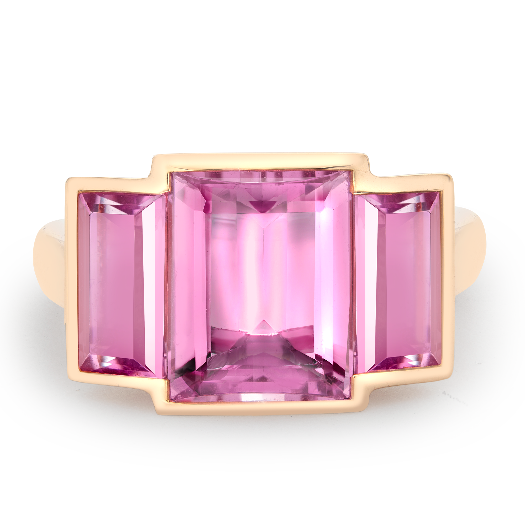 Kingdom Pink Tourmaline Ring Baguette Cut, Rubover Set_2