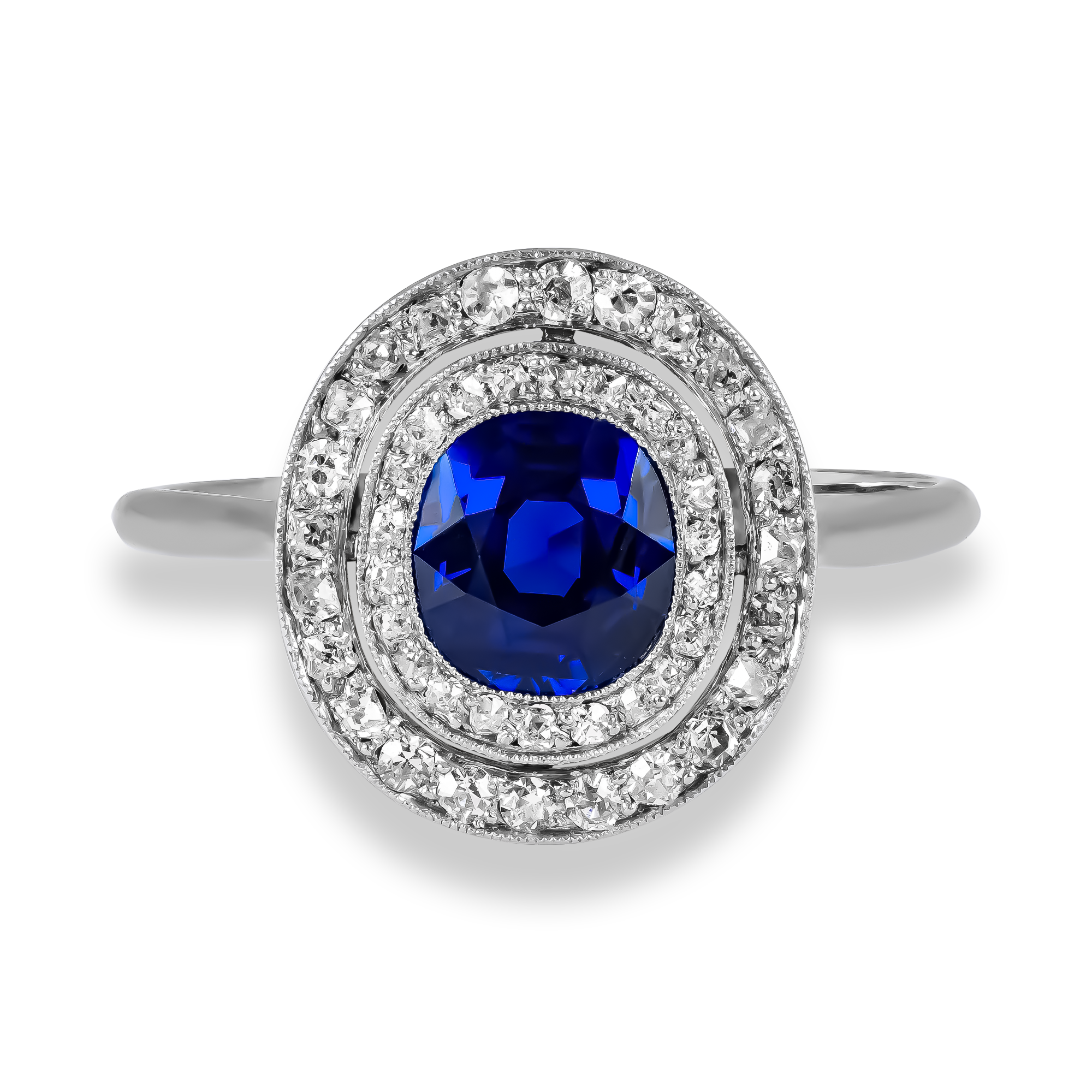 Oval Cut Sapphire and Diamond Target Ring Oval Cut, Millegrain Set_2