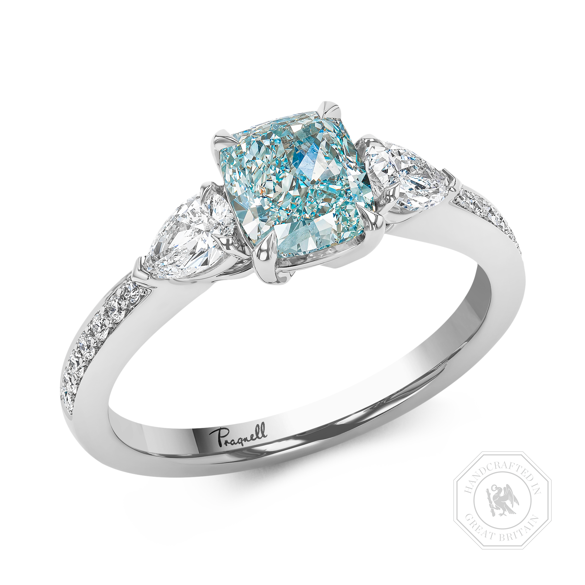 Masterpiece 1.12ct South African Fancy Intense Blue-Green Diamond Ring Cushion modern cut, Claw set_1