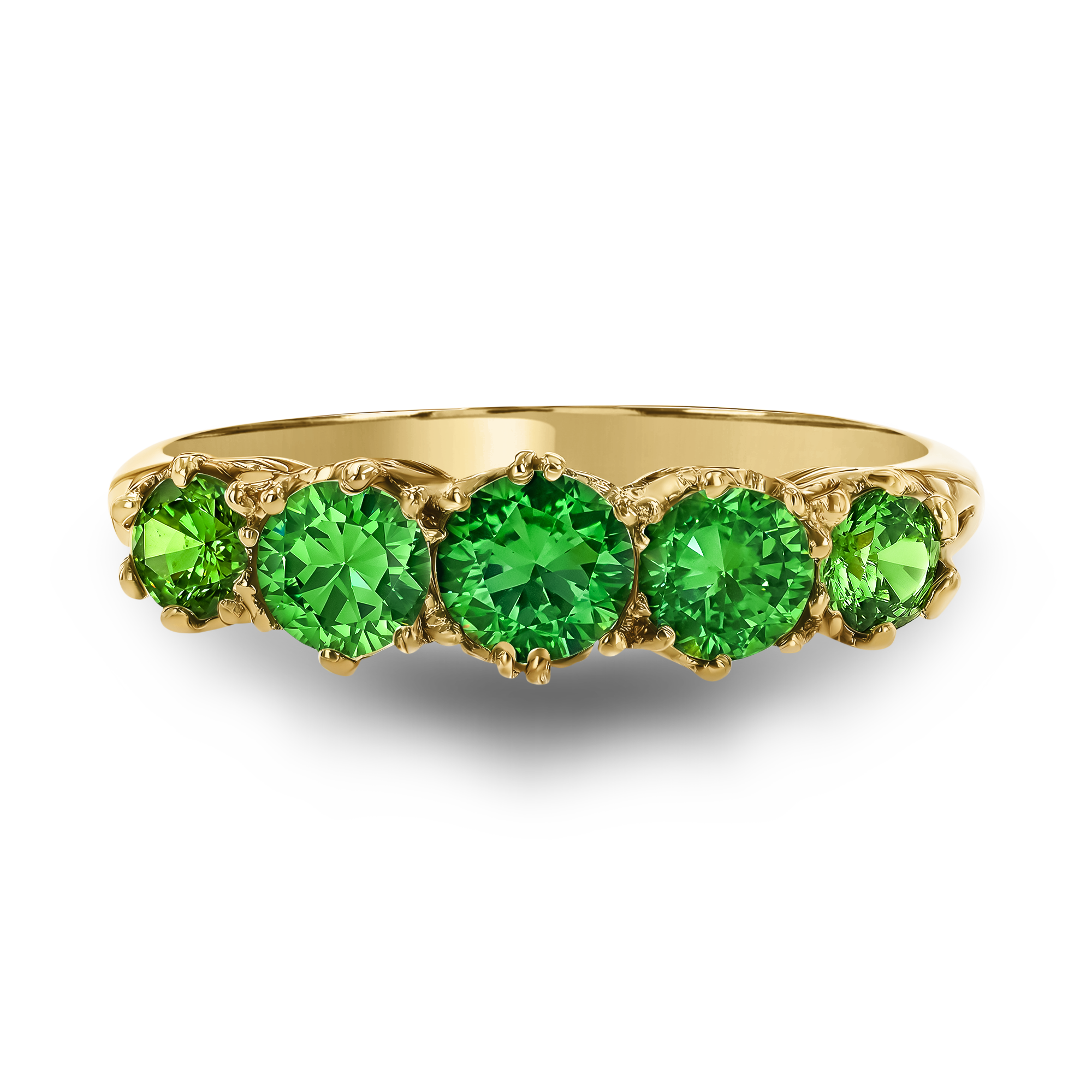 Demantoid Garnet Five Stone Ring Old Cut, Claw Set_2