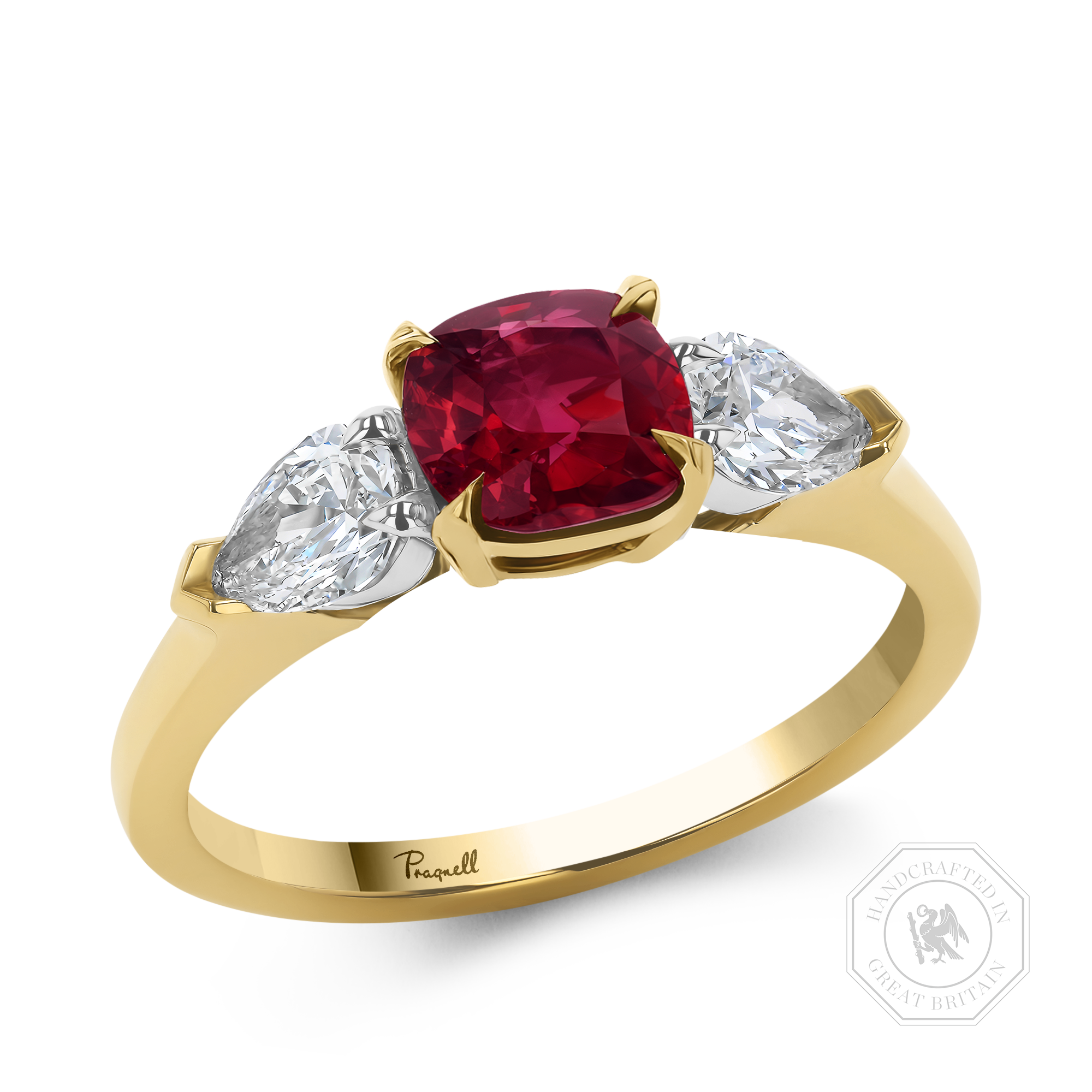 Cushion Cut 1.62ct Burmese Ruby and Diamond Ring Modern Cushion & Pear Cut, Claw Set_1