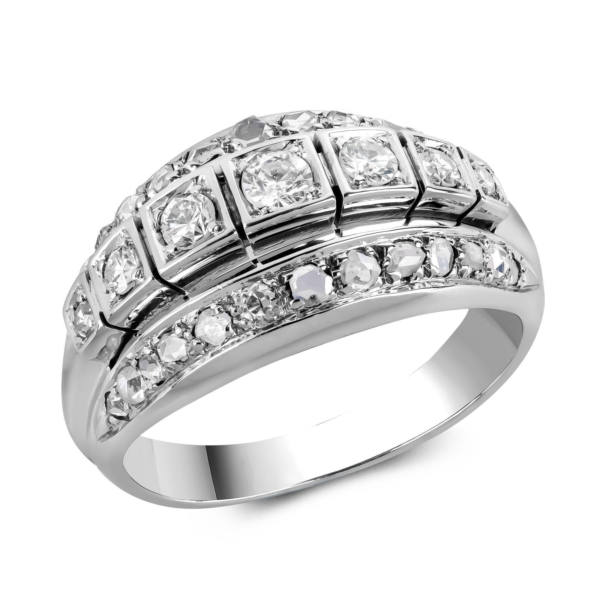 Old Cut Three Row Diamond Ring Old European Cut, Pavé Set_1