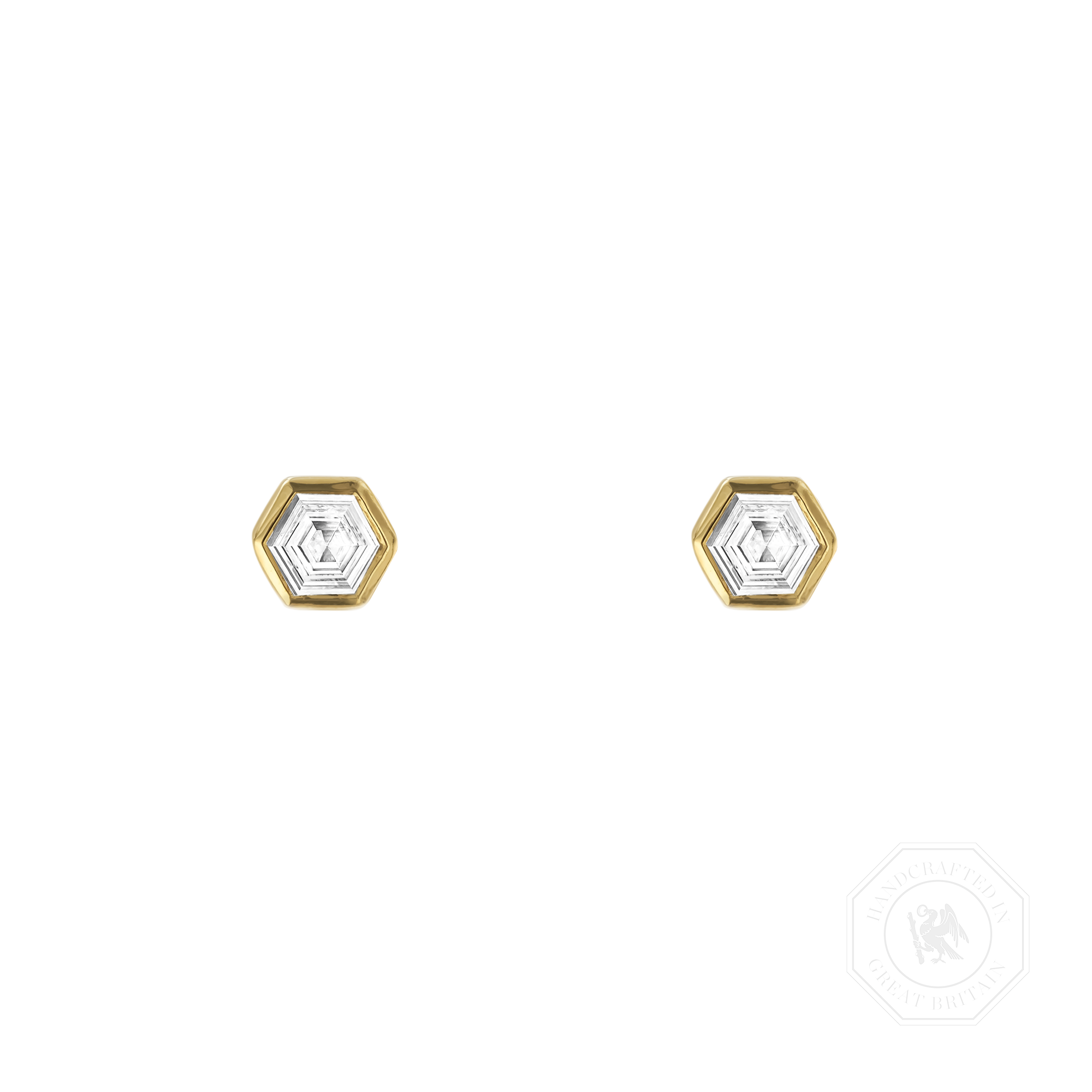 Honeycomb Diamond Solitaire Earrings Hexagonal Cut, Rubover Set_1