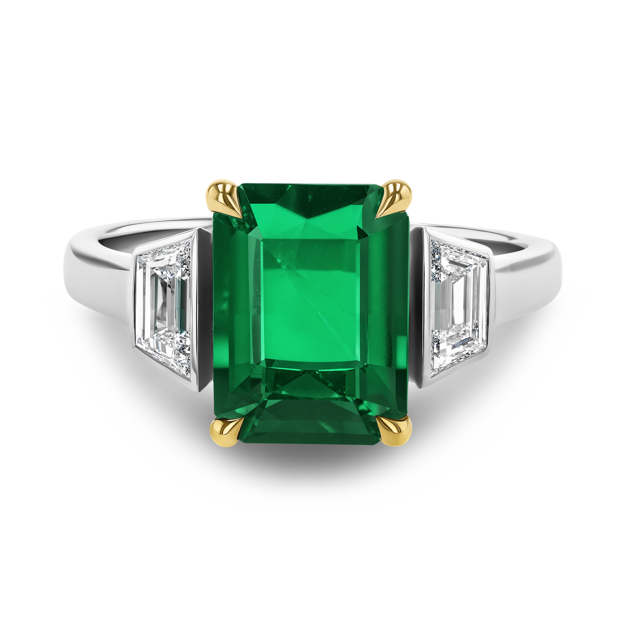 2.90ct Emerald and Diamond Three Stone Ring Emerald Cut, Claw Set_2