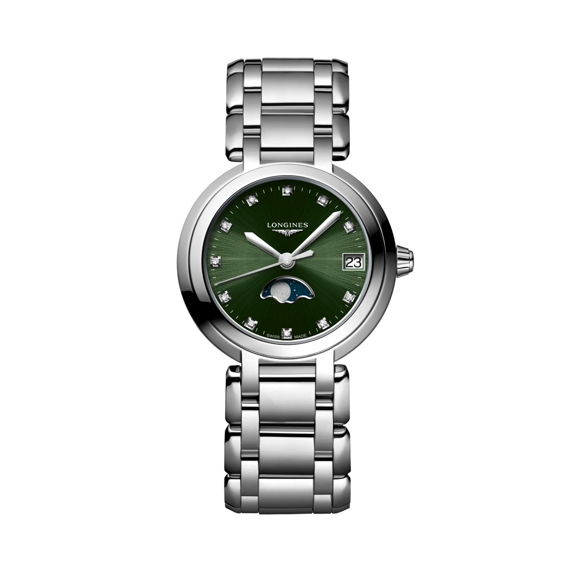 Longines PrimaLuna Elegant 30.5mm, Green Dial, Diamond Numerals_1