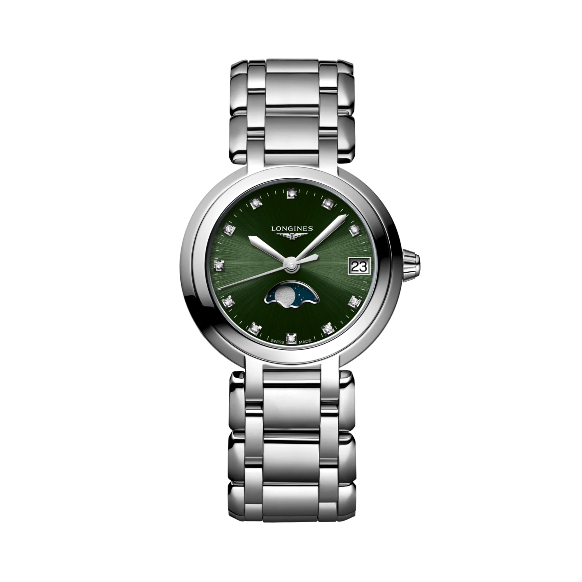 Longines PrimaLuna Elegant 30.5mm, Green Dial, Diamond Numerals_1