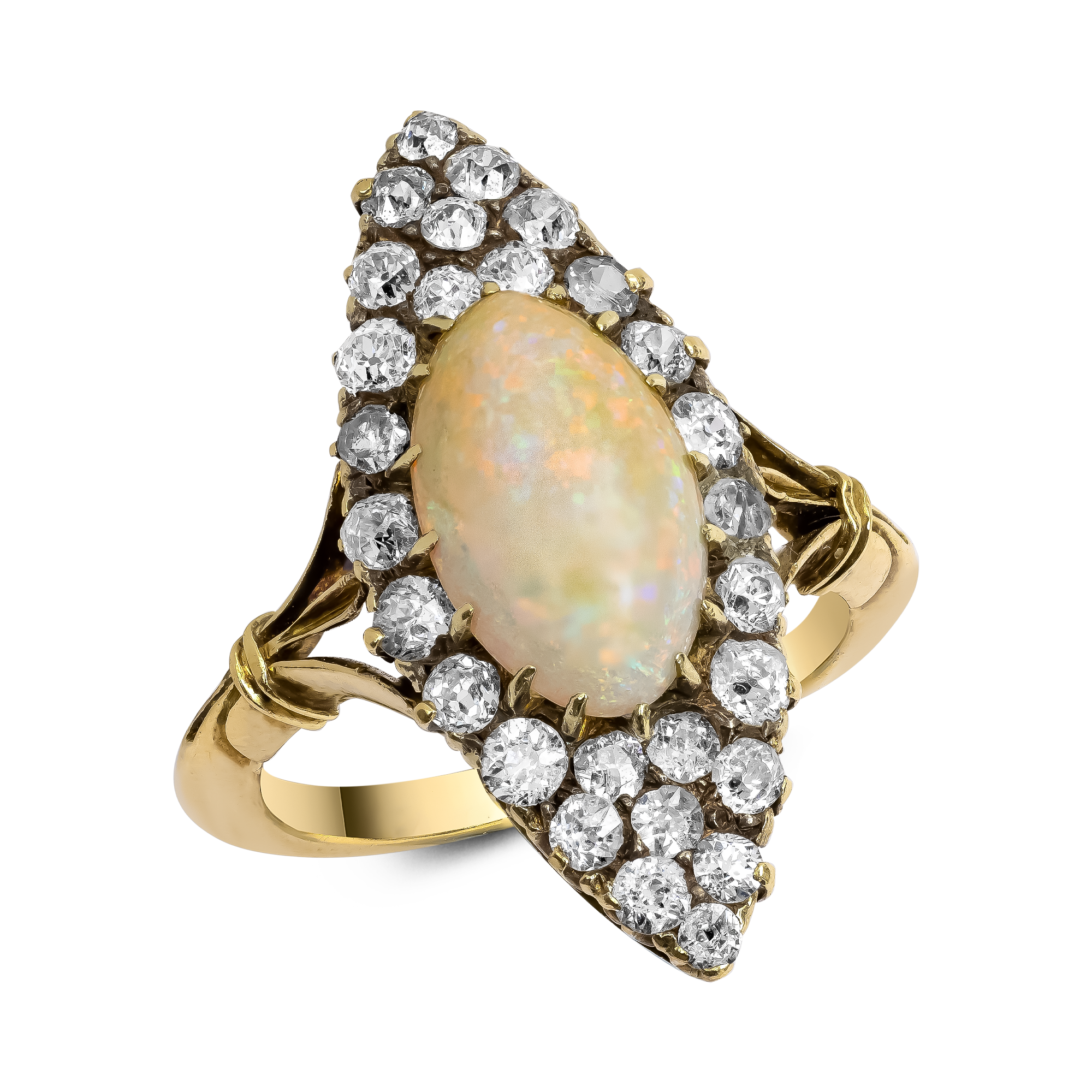 Edwardian Cabochon Cut Opal and Diamond Dress Ring Cabochon Cut, Claw Set_1