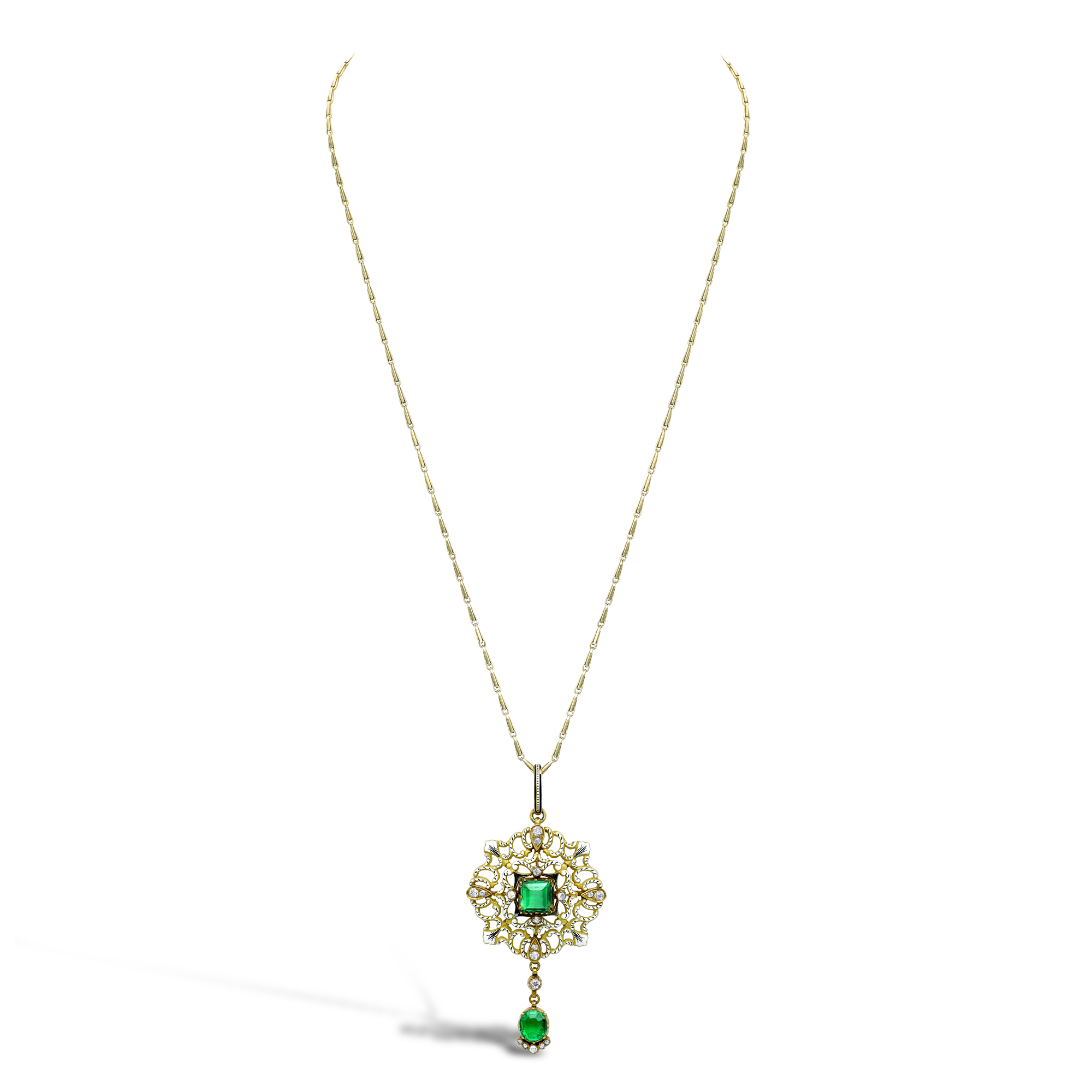 Carlo & Arthur Giuliano Emerald and Diamond Enamel Pendant Square, Oval & Brilliant Cut, Claw Set_2