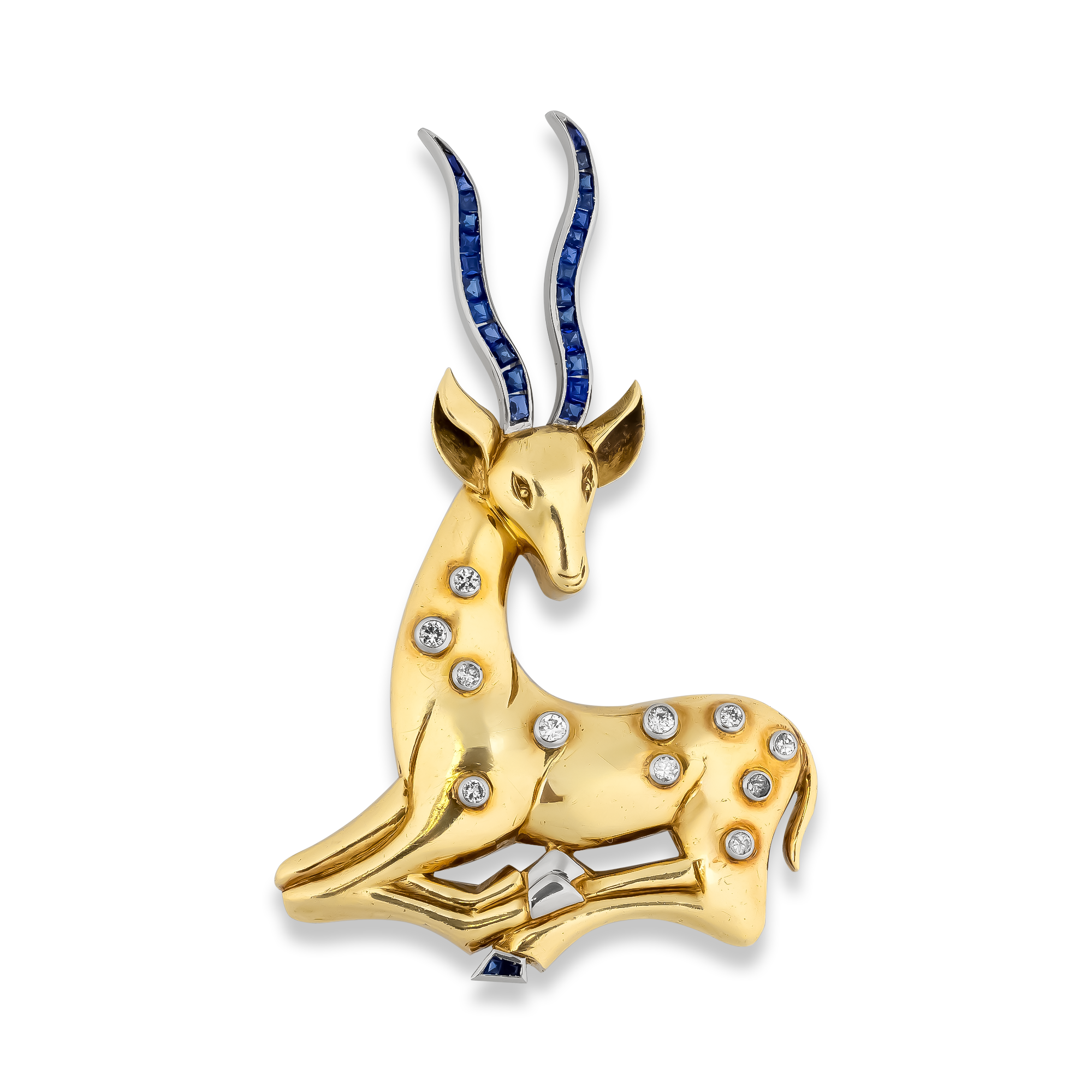 Art Deco Diamond Deer Brooch Brilliant Cut Diamond Brooch, with Sapphire_1
