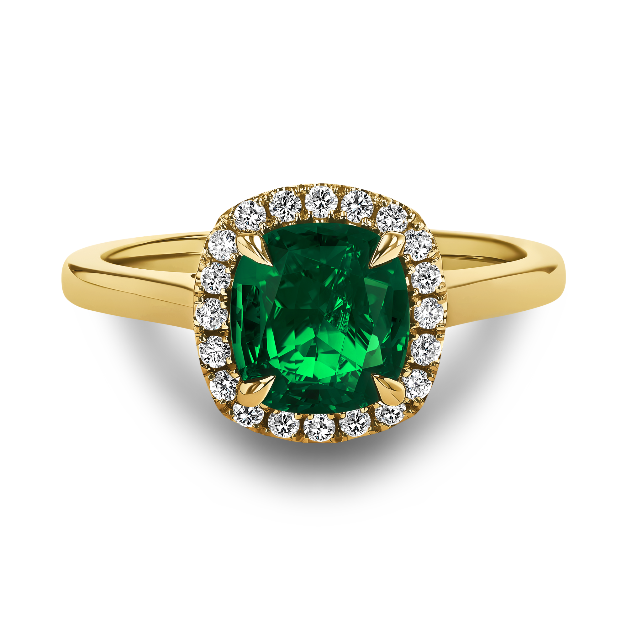 Emerald and diamond cluster ring Cushion Modern, Claw Set_2