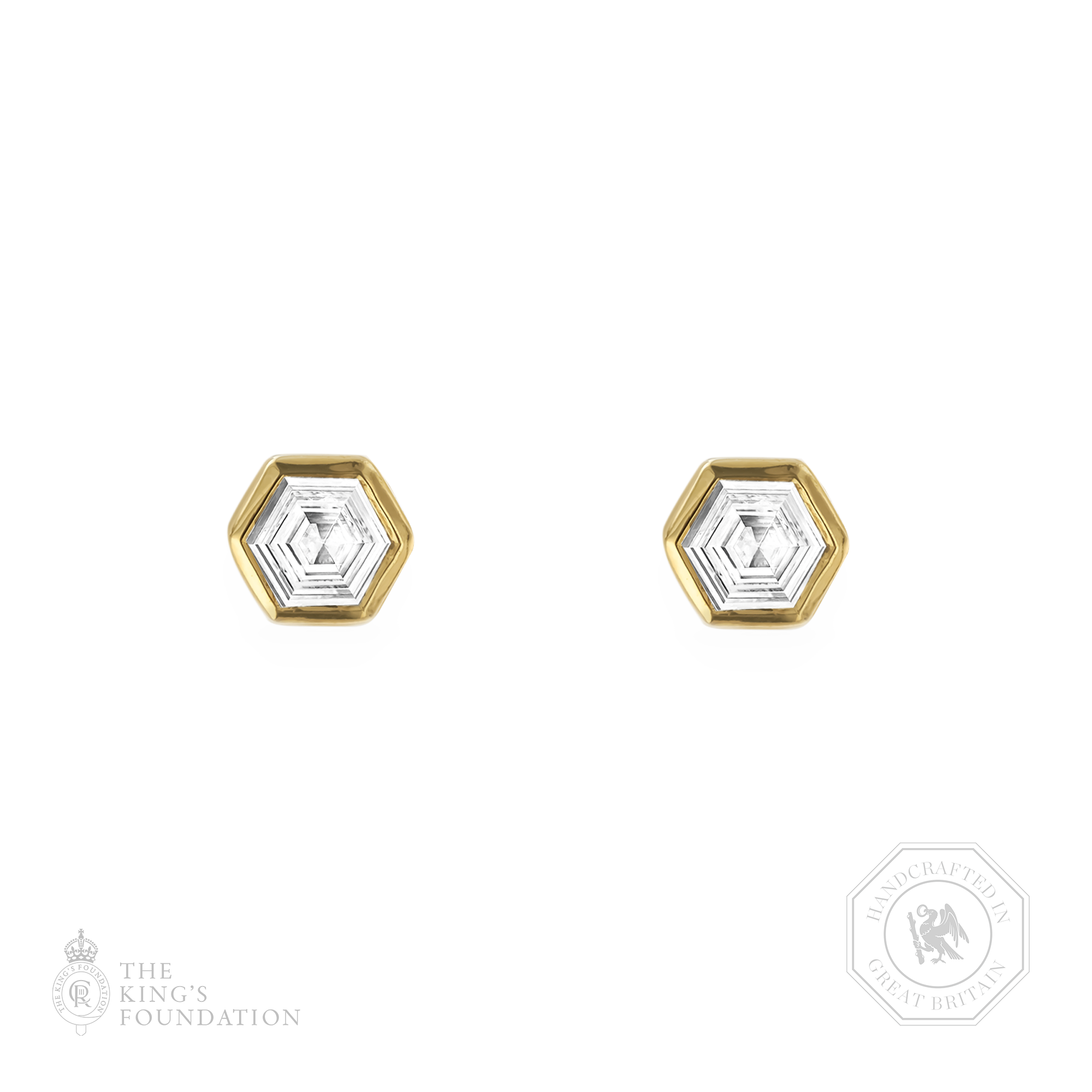 Honeycomb Diamond Solitaire Earrings Hexagonal Cut, Rubover Set_1