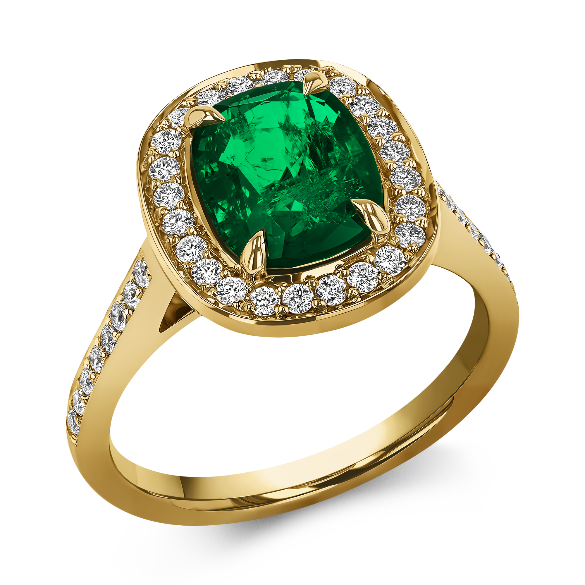 Emerald and diamond cluster ring Cushion modern cut, Claw set_1