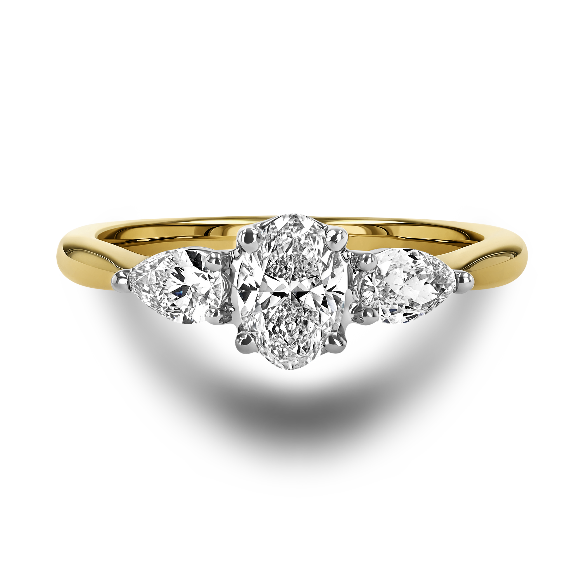 Classic 0.50ct Oval and Pearshape Diamond Three Stone Ring Oval Cut, Claw Set_2
