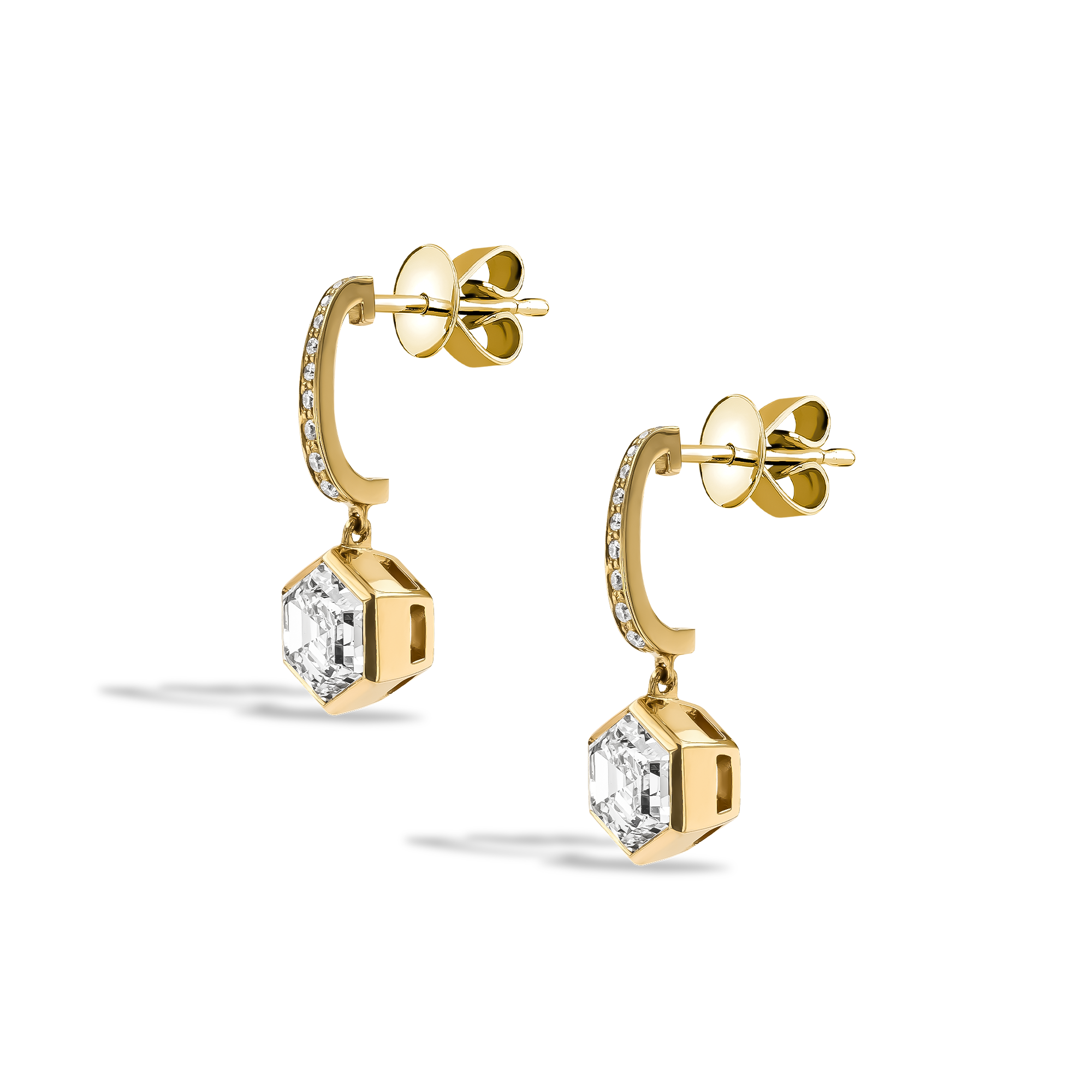 Honeycomb Diamond Drop Earrings Hexagonal Cut, Rubover Set_2