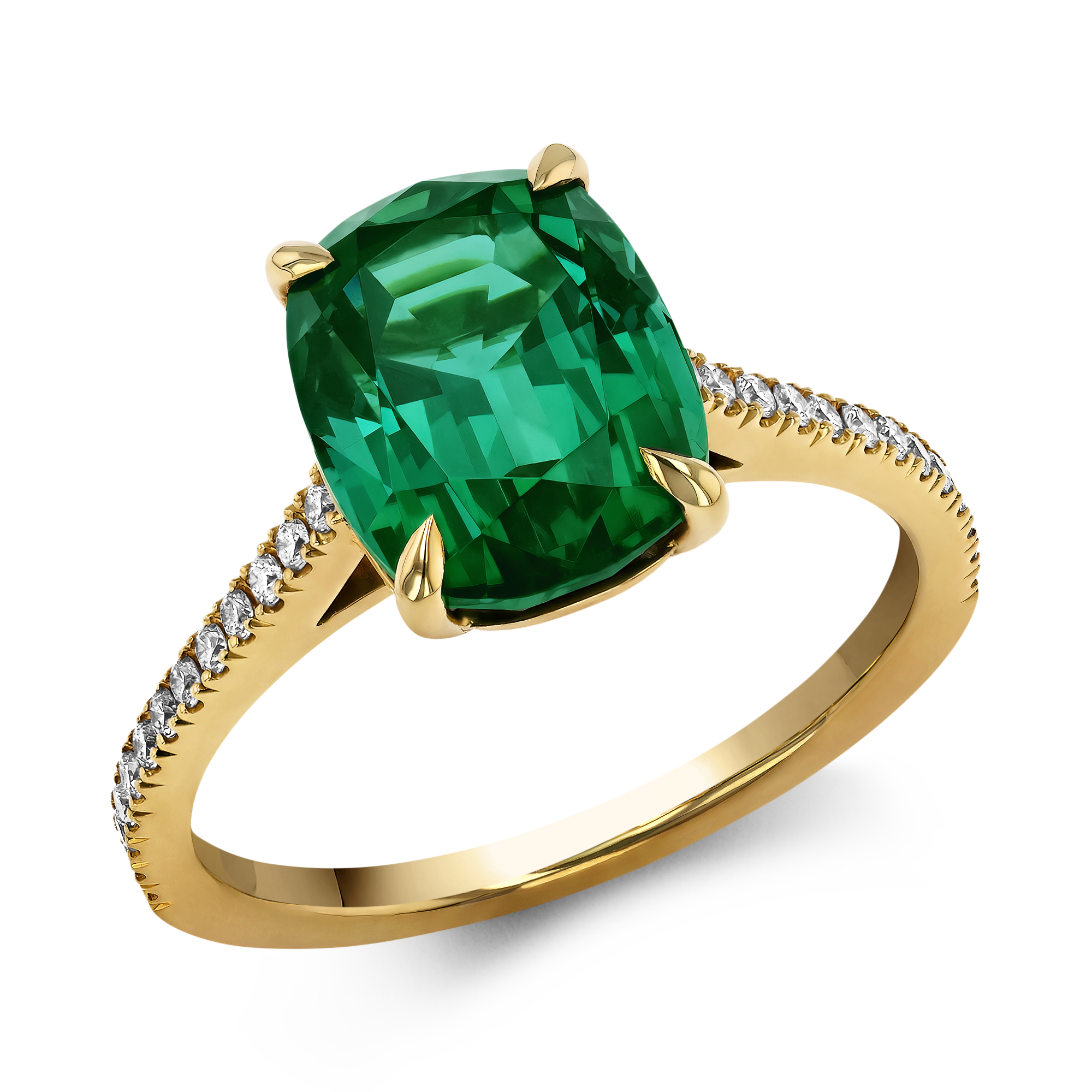 Vivid Green Tourmaline & Diamond Ring Cushion & Brilliant Cut, Claw Set_1