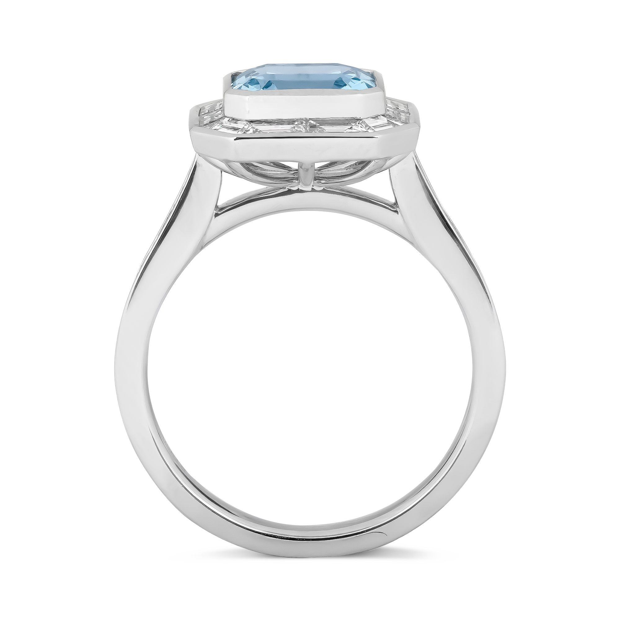 Asscher Cut 1.90ct Aquamarine and Diamond Ring Asscher & Baguette Cut, Rubover Set_3