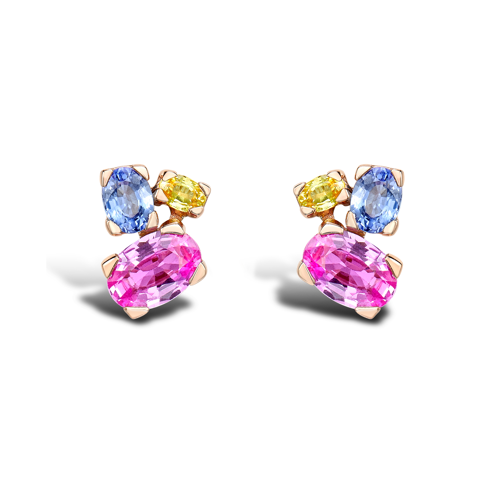 Rainbow Rose Gold Multi Sapphire Stud Earrings Oval Cut, Claw Set_1