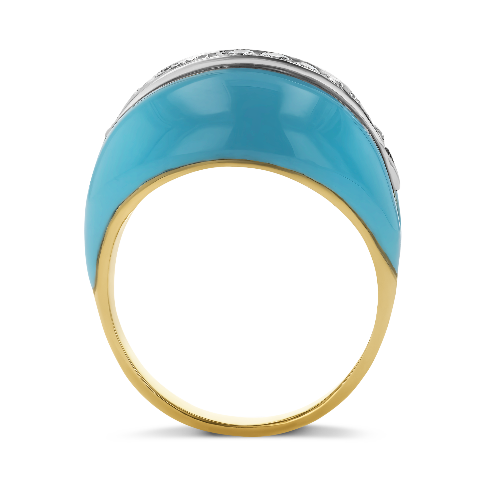 Enamel and Diamond Bombe Ring Single Cut, Grain set_3