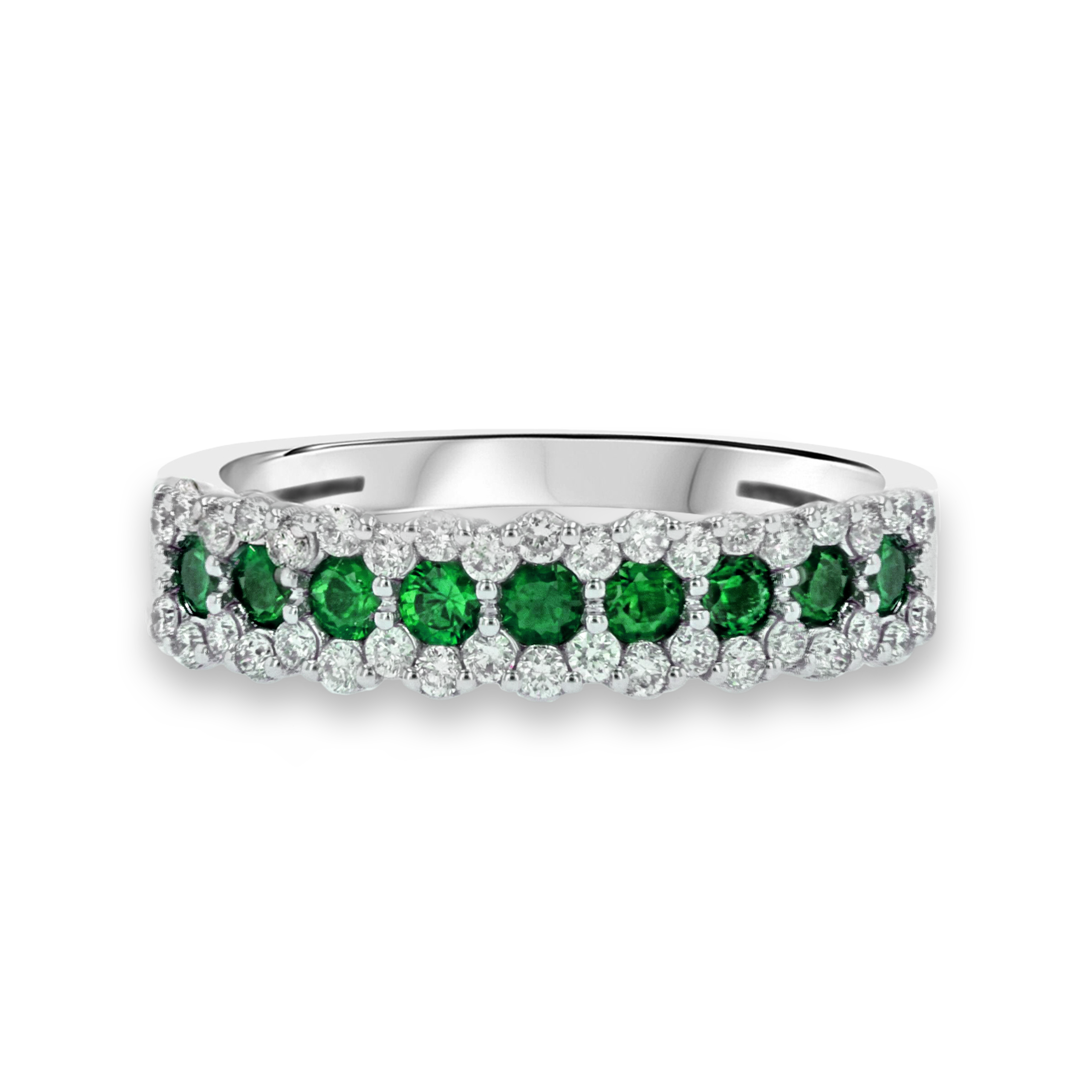 Emerald and Diamond Eternity Ring Brilliant Cut, Half Eternity, Claw Set_2