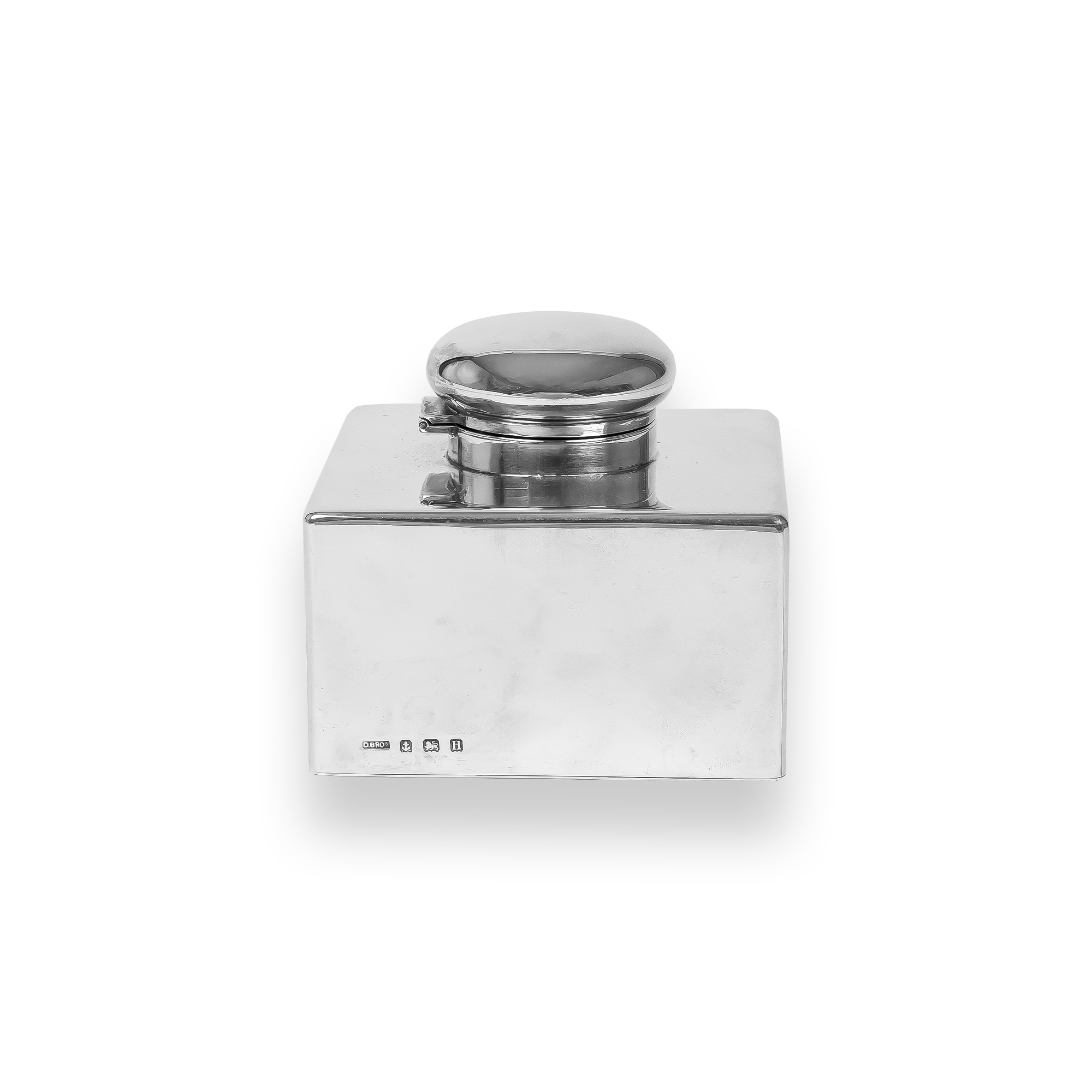 Antique Square Silver Inkwell Hallmarked Birmingham_1