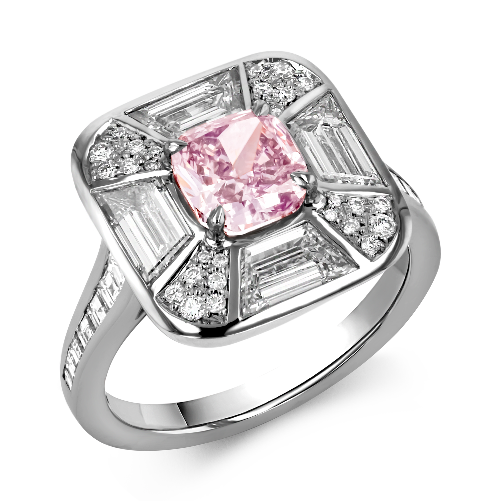 Masterpiece Coronation Setting Fancy Purplish Pink Diamond Ring Cushion Cut, Four Claw Set_1