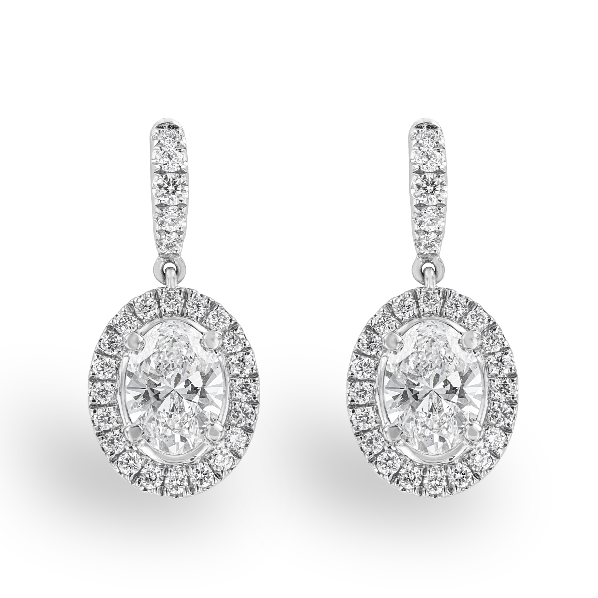Celestial 1.40ct Oval Cut Diamond Cluster Drop Earrings Oval & Brilliant Cut, Claw Set_1