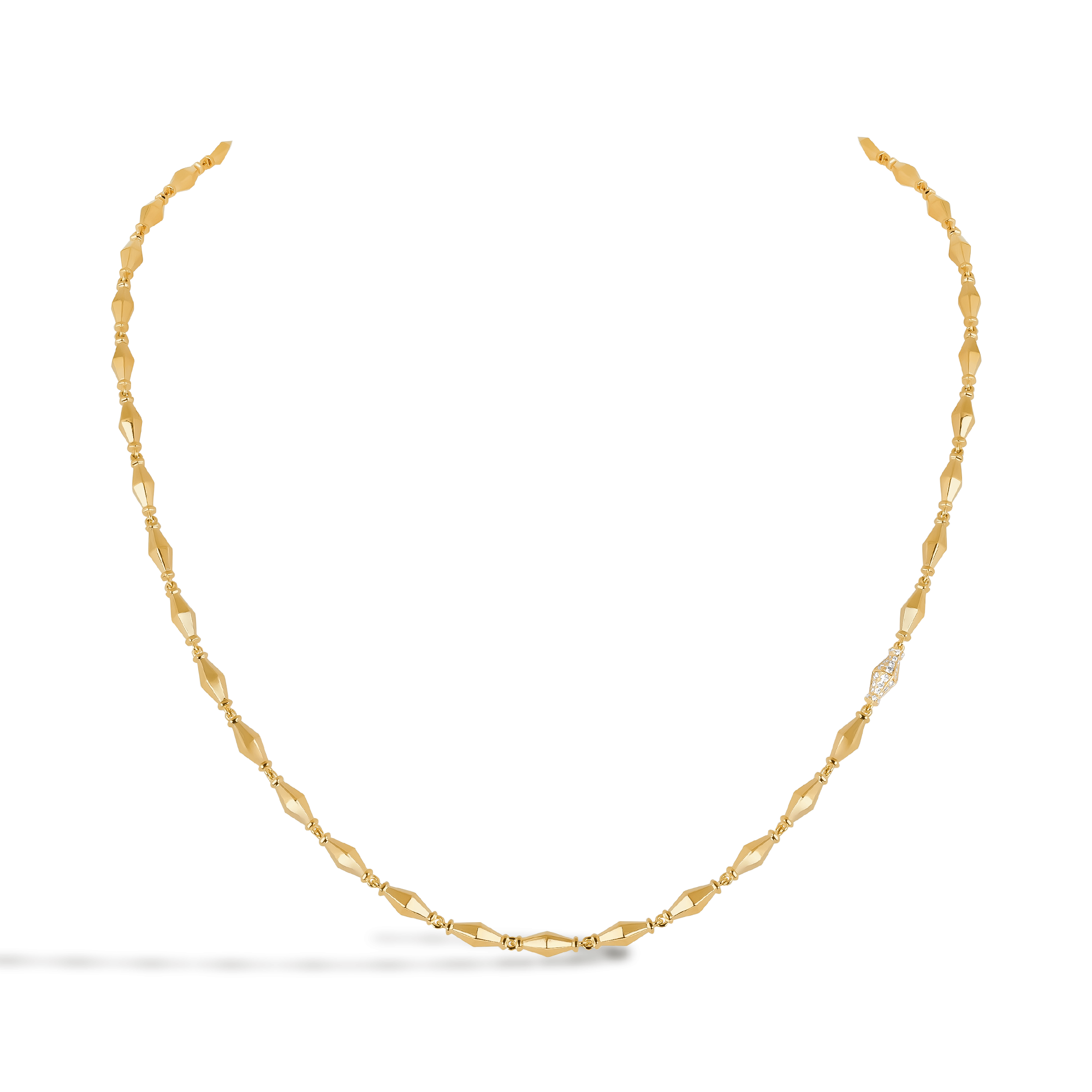Cleopatra 0.188ct Diamond Gold Faceted Barrel Link 45cm Mini Necklace Brilliant Cut, Pavé Set_1