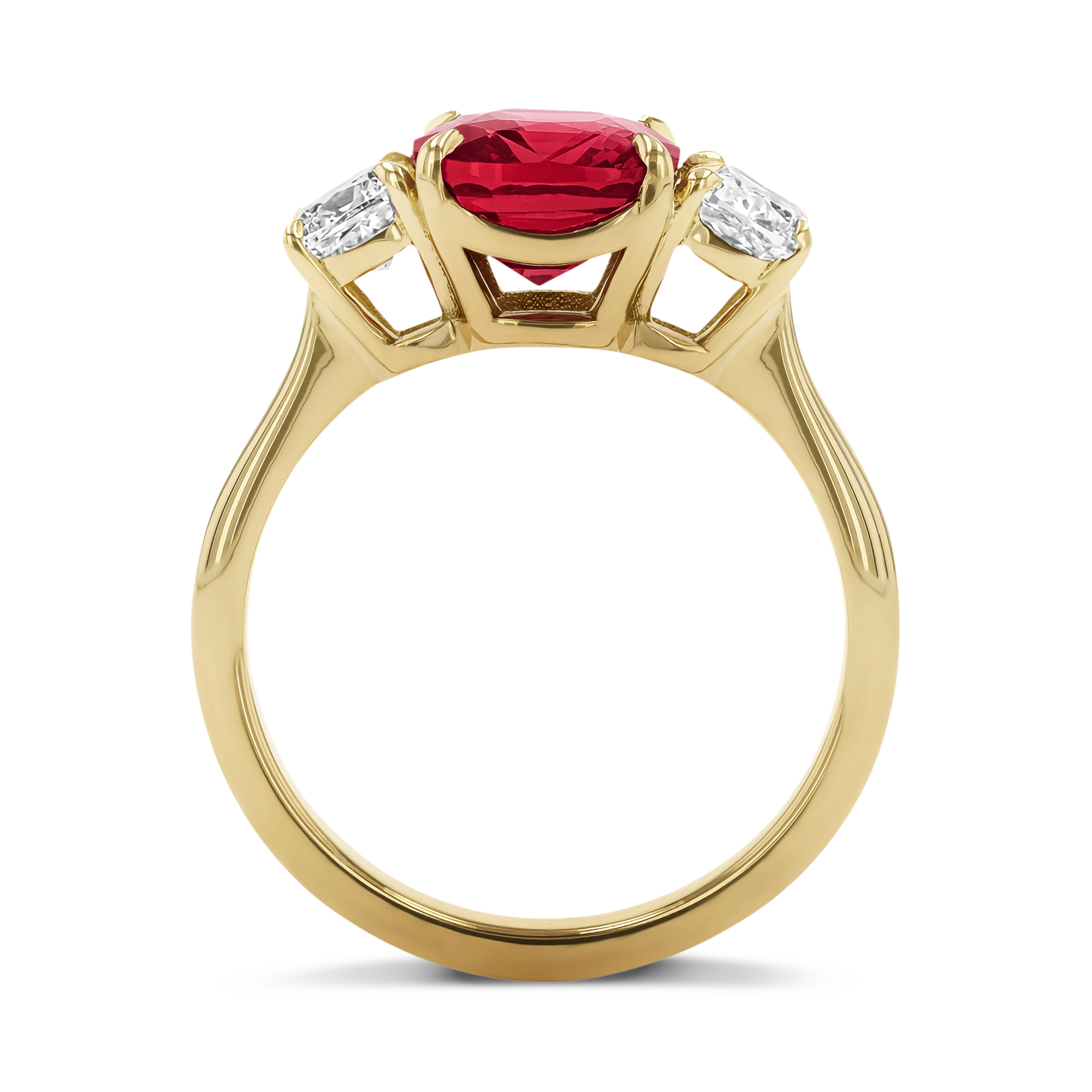 Classic 3.00ct Ruby and Diamond Three Stone Ring Cushion modern cut, Claw set_3