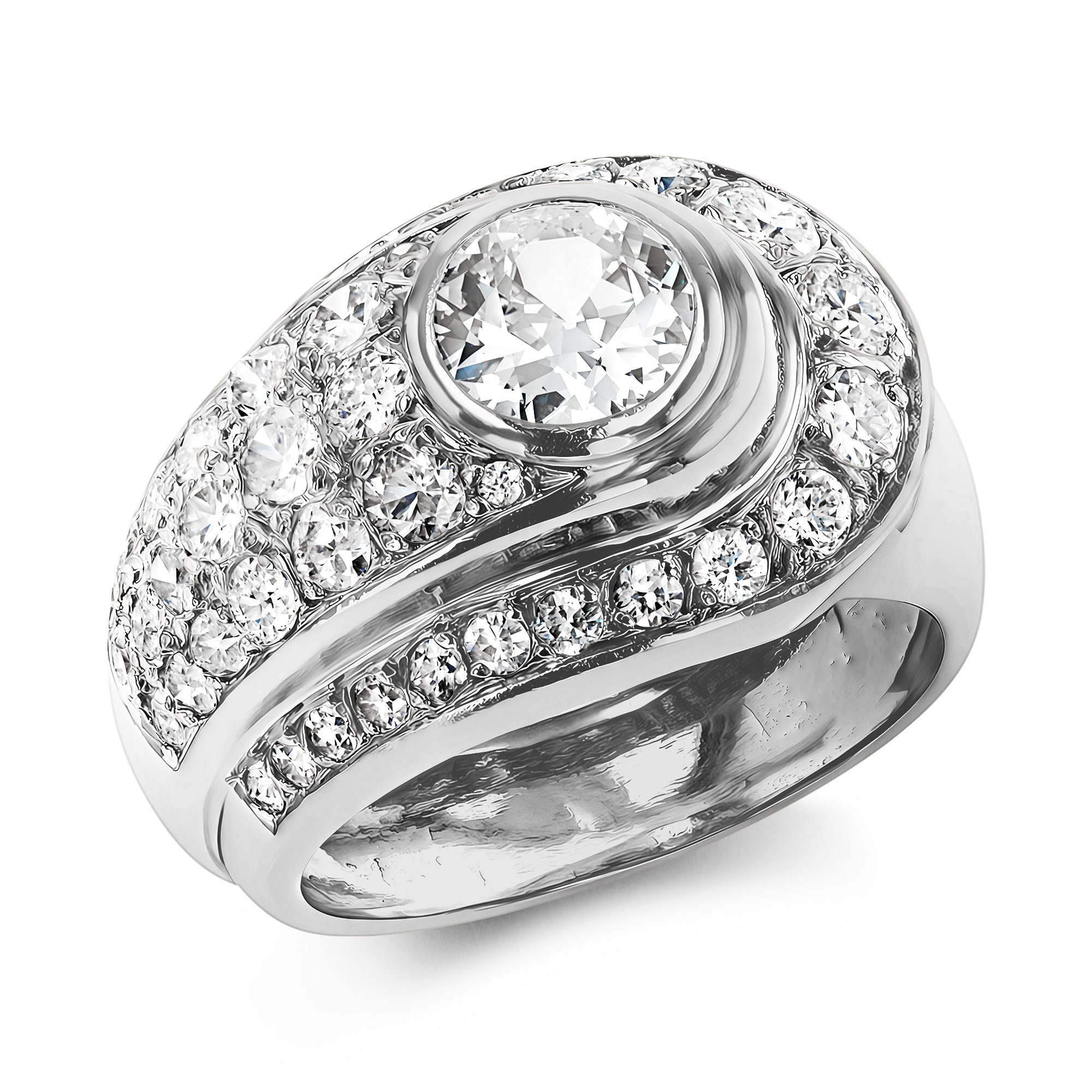 Retro Diamond Bombe Ring Brilliant Cut, Rubover Set_1