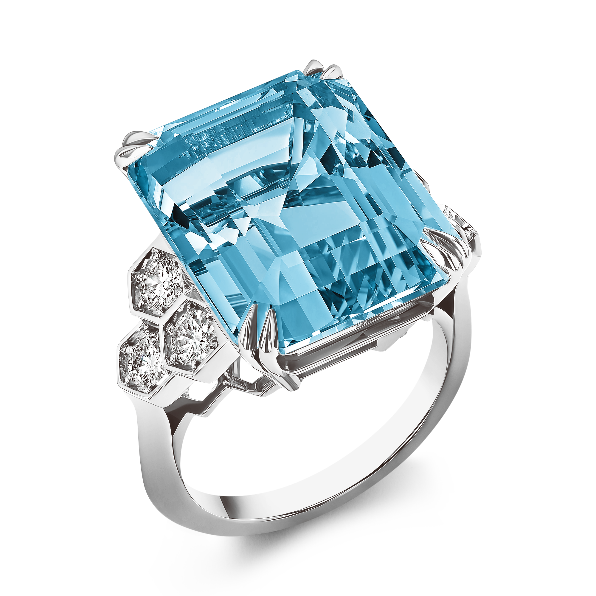 Lukusuzi Aquamarine and Diamond Ring Emerald Cut, Claw Set_1